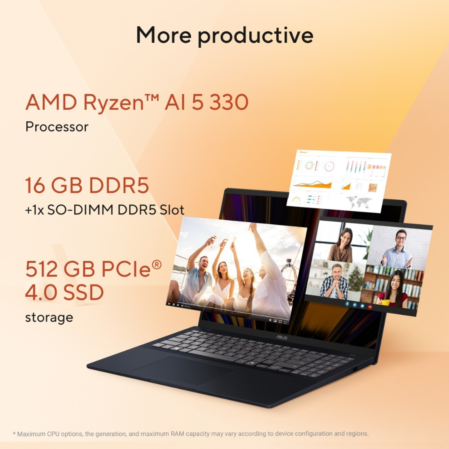 Image of ASUS Vivobook 16 (2026), NPU up to 50TOPS AMD Ryzen AI 5 Quad Core 330 - (16 GB /512 GB SSD /Windows 11 Home) M1607KA-MB268WS Thin and Light Laptop (16 inch, Quiet Blue, 1.88 kg, With MS Office)