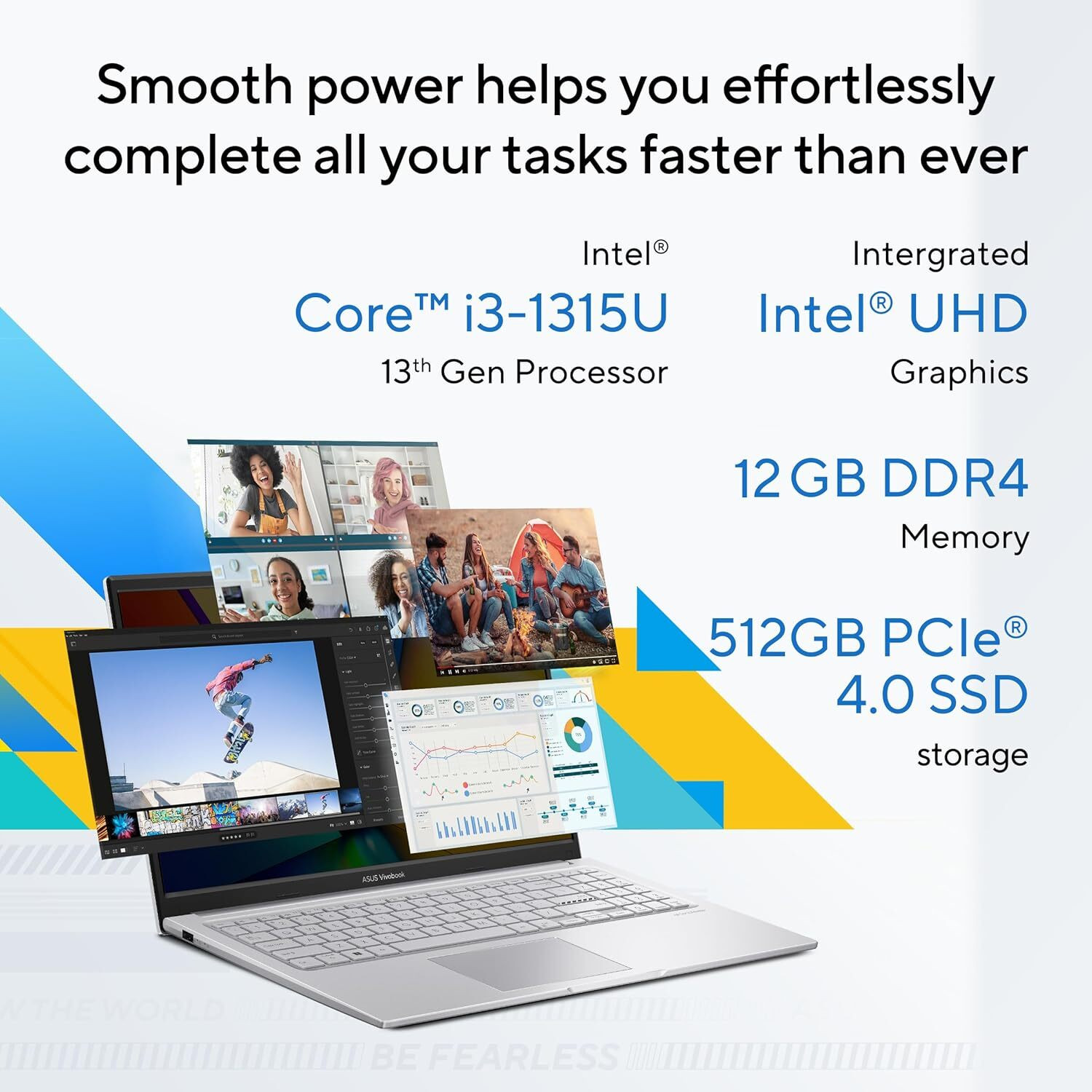 Image of ASUS Vivobook 15, Backlit Keyboard, Intel Core i3 13th Gen 1315U - (12 GB /512 GB SSD /Windows 11 Home) X1504VA-BQ331WS Laptop