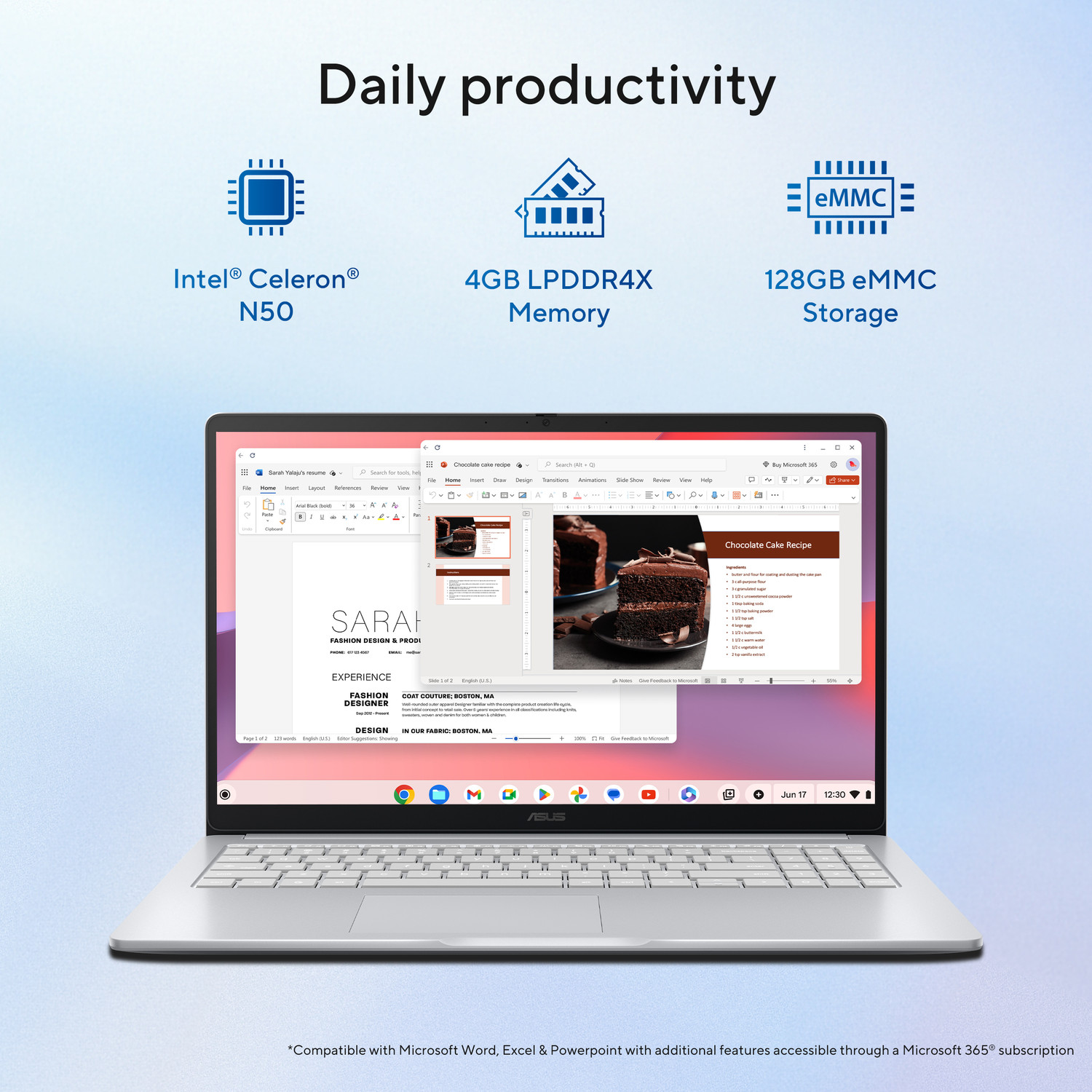 Image of ASUS Chromebook CX15 Intel Celeron Dual Core N50 - (4 GB /128 GB EMMC Storage /Chrome OS) CX1505CTA-S70257 Chromebook Laptop