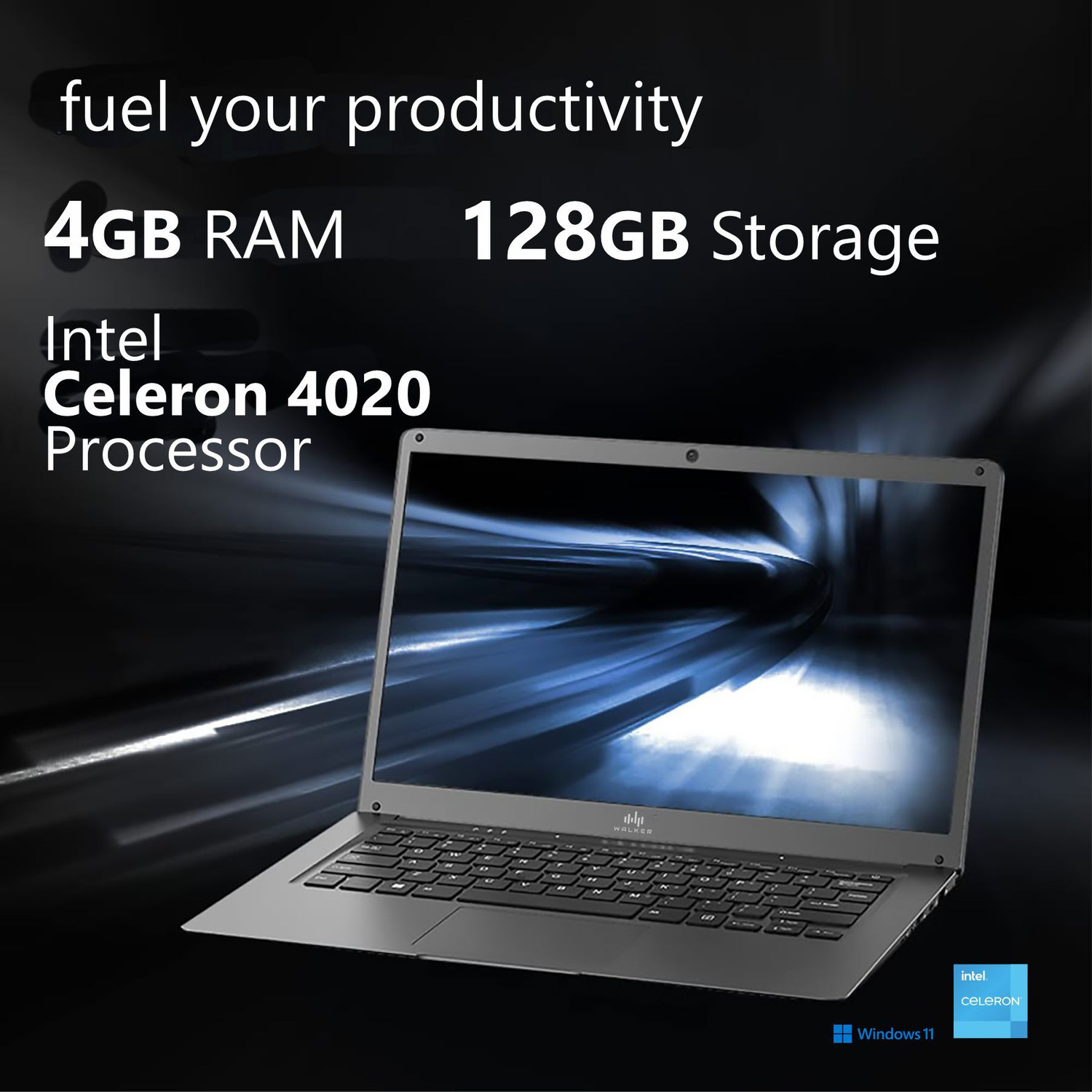 Image of walker Intel Celeron Dual Core - (4 GB /128 GB SSD /Windows 11 Home) NU14A1 Thin and Light Laptop