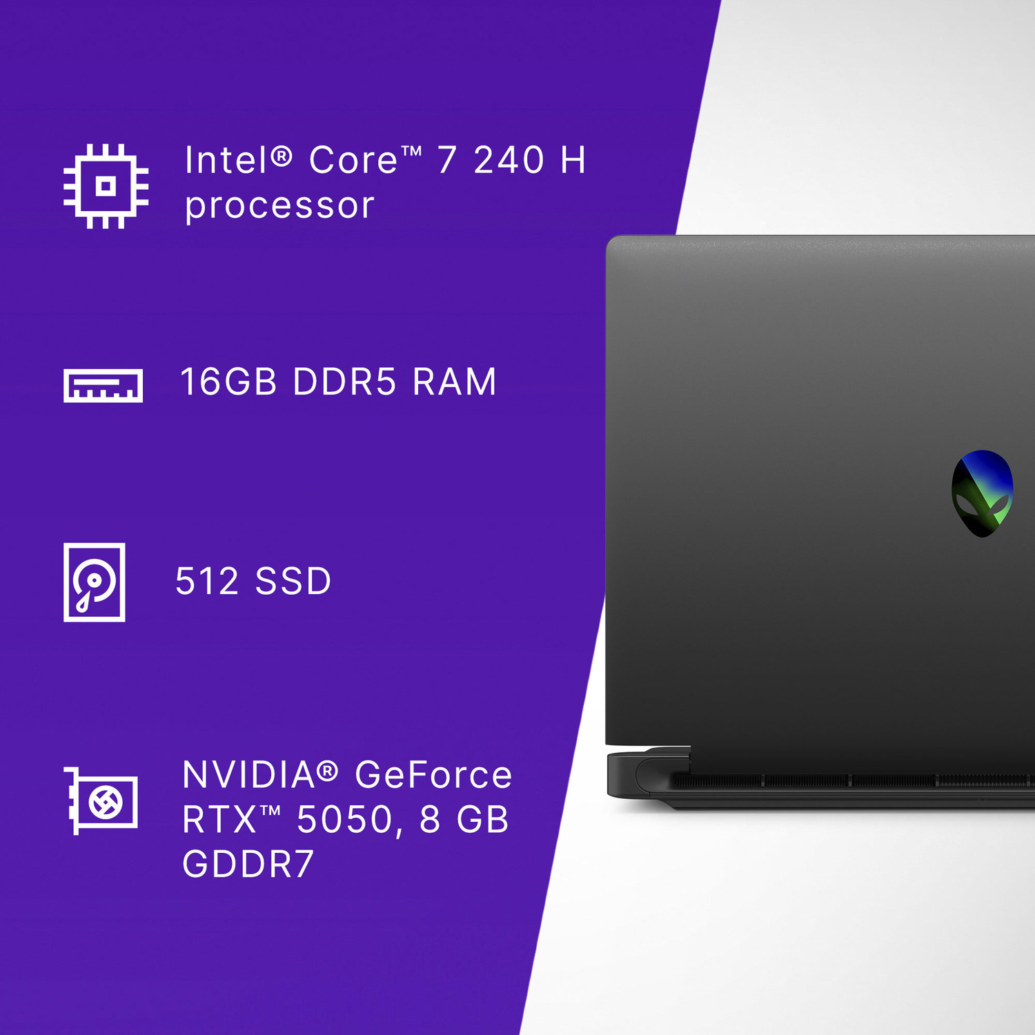 Image of DELL Alienware 15 Intel Core 7 14th Gen 240H - (16 GB /512 GB SSD /Windows 11 Home /8 GB Graphics /NVIDIA GeForce RTX 5050 /165 Hz) Alienware 15 Gaming Laptop