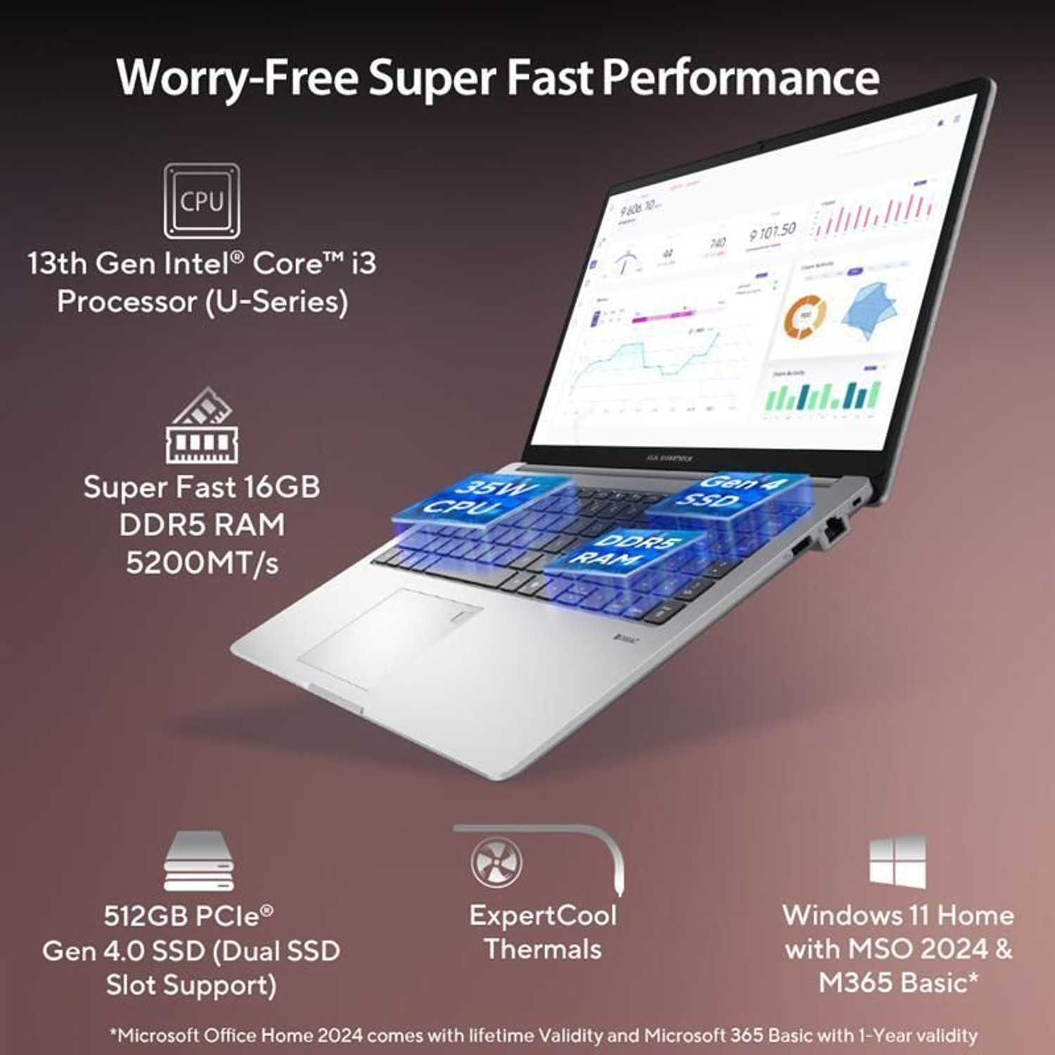 Image of ASUS Expertbook P1 with 1 Yr ADP Intel Core i3 13th Gen 1315U - (16 GB /512 GB SSD /Windows 11 Home) P1503CVA-S71074WS Thin and Light Laptop
