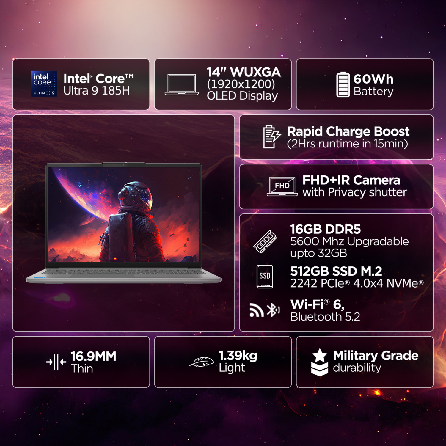 Image of Lenovo IdeaPad Slim 5 OLED Display Intel Core Ultra 9 185H - (16 GB /512 GB SSD /Windows 11 Home) IdeaPad Slim 5 14IMH10 Laptop