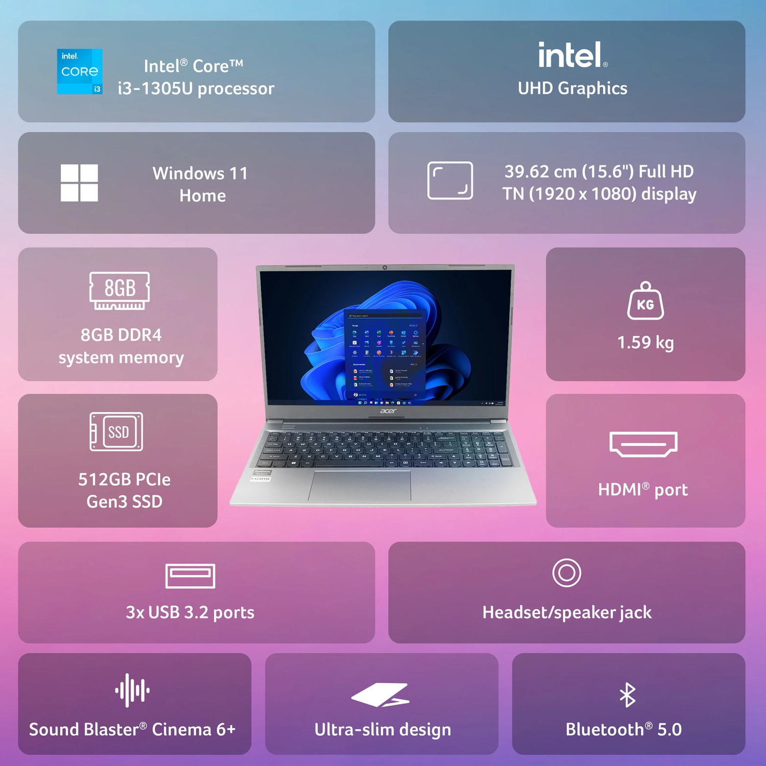 Image of Acer Aspire Lite Intel Core i3 13th Gen 1305U - (8 GB /512 GB SSD /Windows 11 Home) AL15-53 Thin and Light Laptop