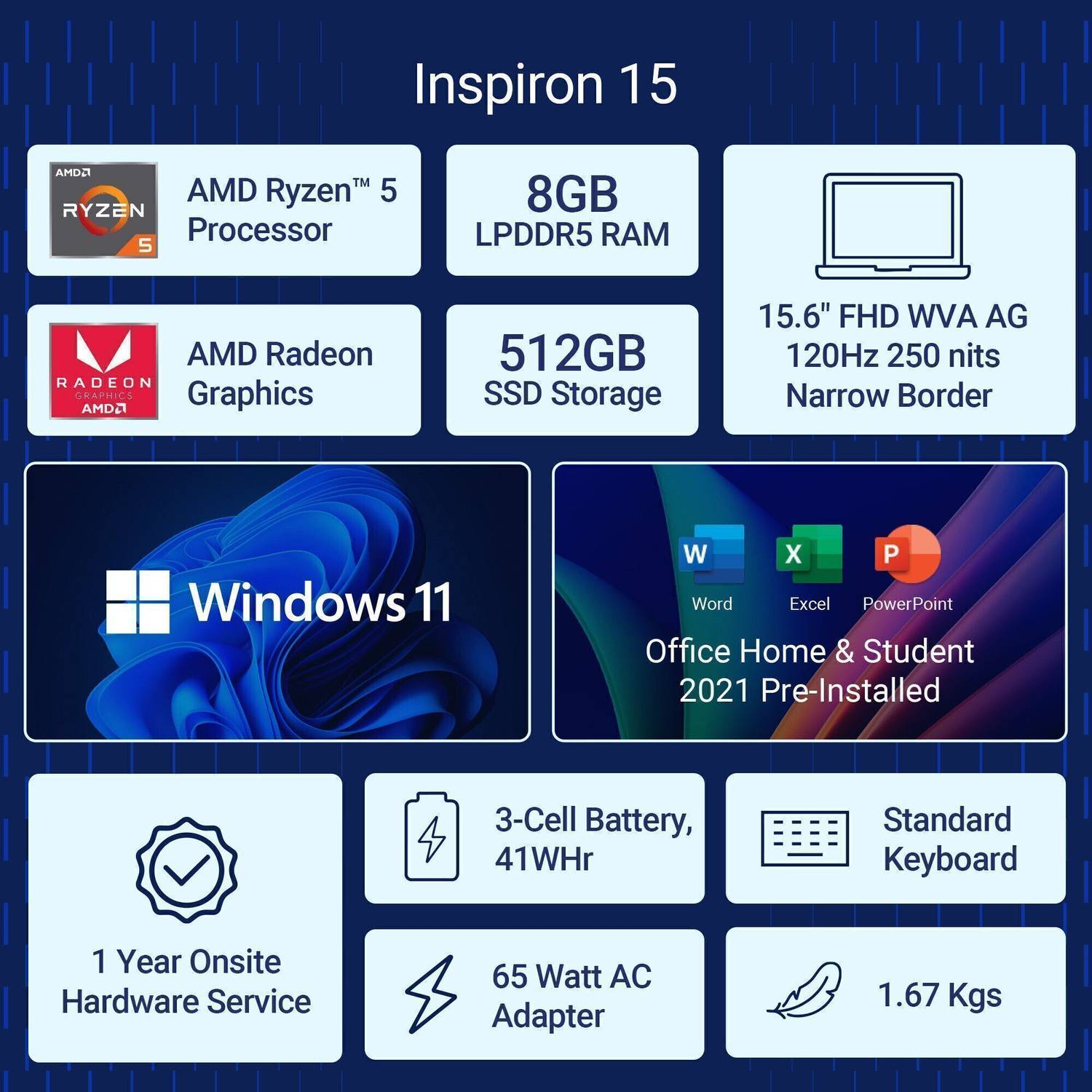 DELL 15 AMD Ryzen 5 7520U 8GB/512GB SSD Laptop - Image 2