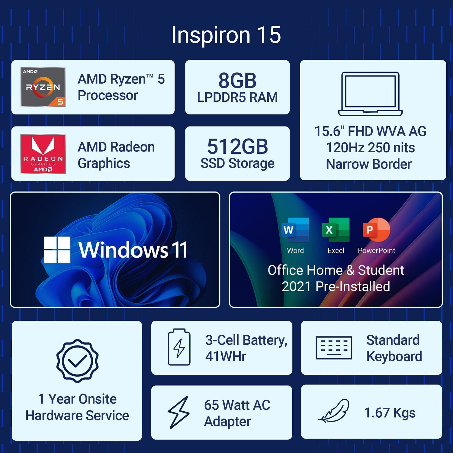 Image of DELL 15 AMD Ryzen 5 Quad Core 7520U - (8 GB /512 GB SSD /Windows 11 Home) 3535 Thin and Light Laptop