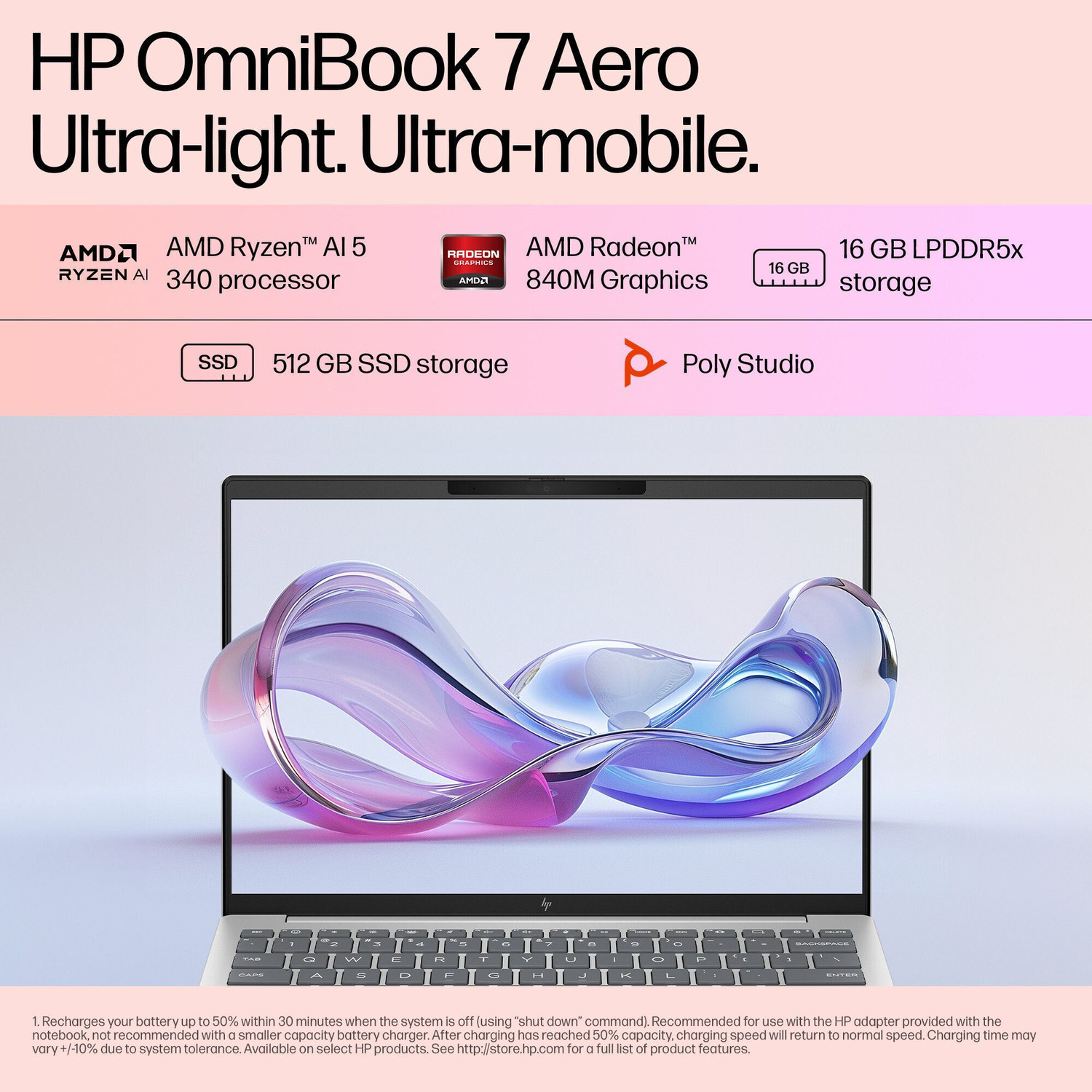 Image of HP OmniBook 7 Aero (Previously Pavilion) AMD Ryzen AI 5 Hexa Core AI 5 340 - (16 GB /512 GB SSD /Windows 11 Home) 13-bg1678AU Thin and Light Laptop