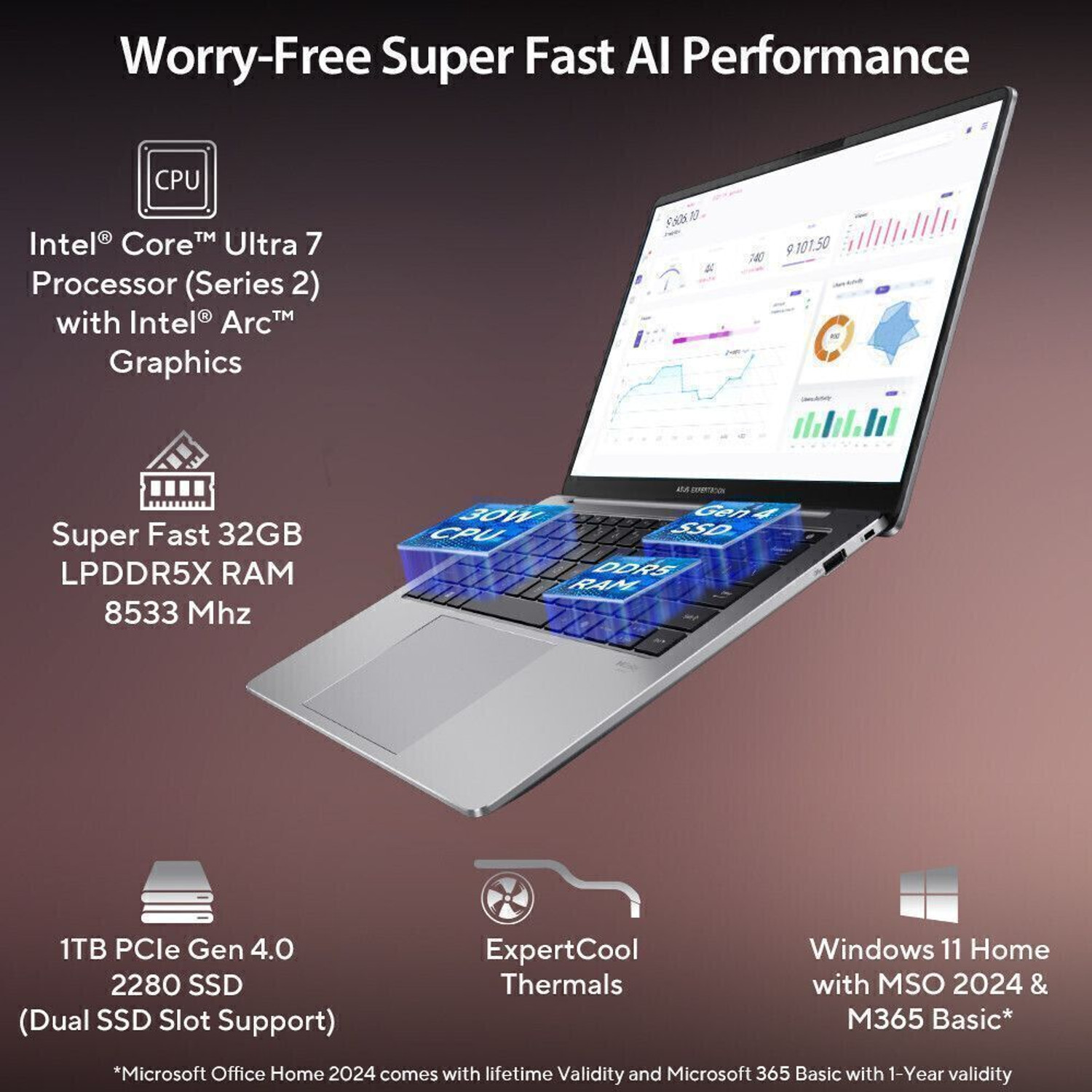 Image of ASUS Expertbook P5 full metal AI PC with 1 Yr ADP Intel Core Ultra 7 258V - (32 GB /1 TB SSD /Windows 11 Home) P5405CSA-NZ0215WS Thin and Light Laptop