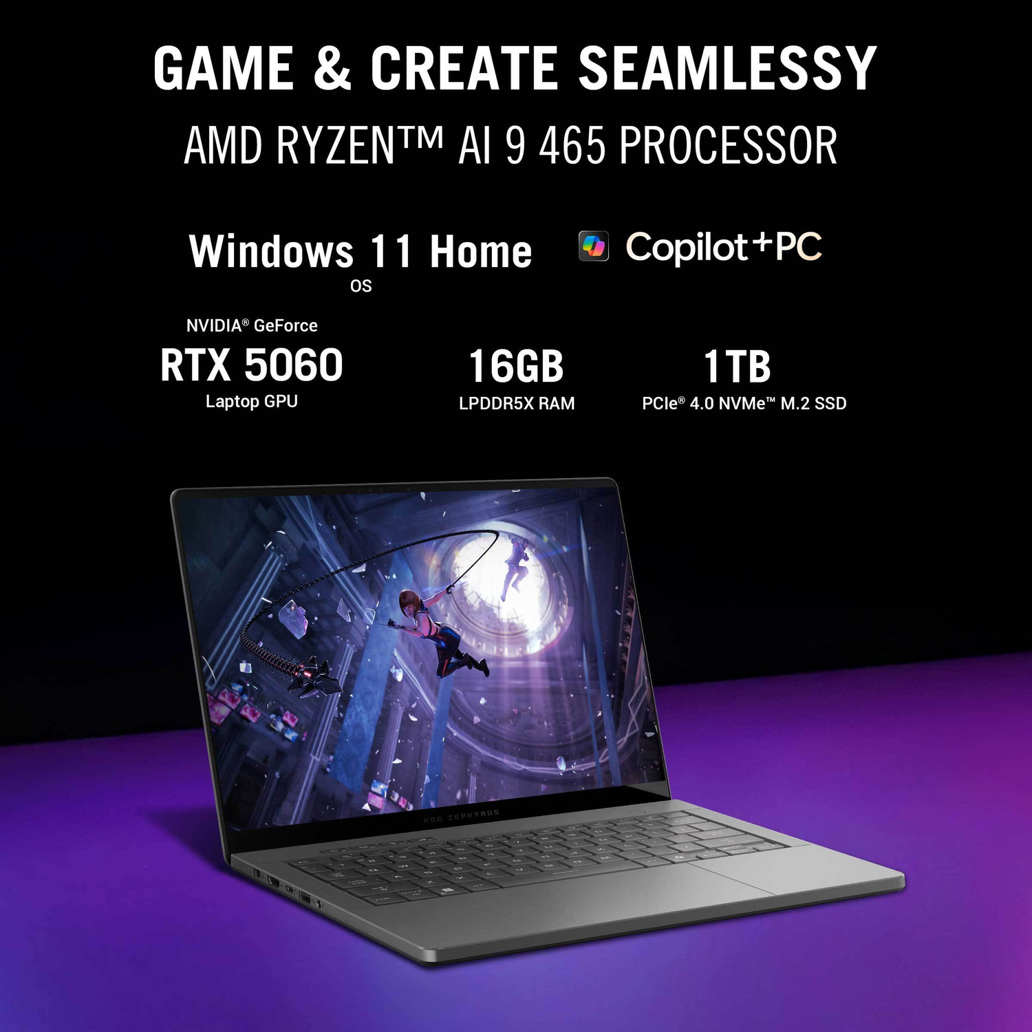 Image of ASUS ROG Zephyrus G14 OLED (2026) AMD Ryzen AI 9 10 Core 465 - (16 GB /1 TB SSD /Windows 11 Home /8 GB Graphics /NVIDIA GeForce RTX 5060 /120 Hz) GA403GM-SY163WS Gaming Laptop