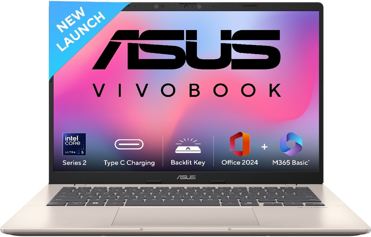 Image of ASUS Vivobook 14 (2025) with Office 2024 + M365 Basic*, Backlit Keyboard, Intel Core Ultra 5 225H - (16 GB /512 GB SSD /Windows 11 Home) X1407CA-LY159WS Thin and Light Laptop