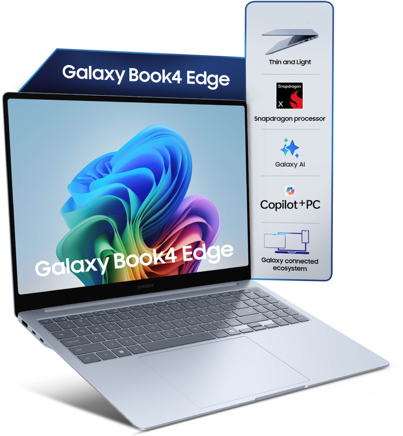 Image of Samsung Galaxy Book4 Edge Series Copilot AI-PC Full Metal Chasis Snapdragon X - (16 GB /512 GB SSD /Windows 11 Home) NP750XQB-KA1IN Thin and Light Laptop
