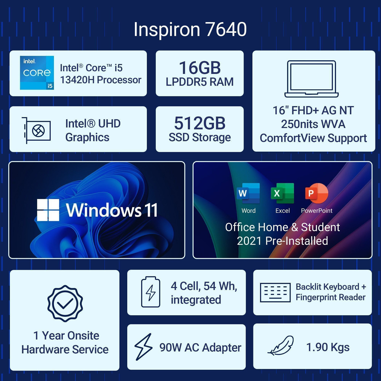 Image of DELL Inspiron Intel Core i5 13th Gen 13420H - (16 GB /512 GB SSD /Windows 11 Home) 7640 Laptop