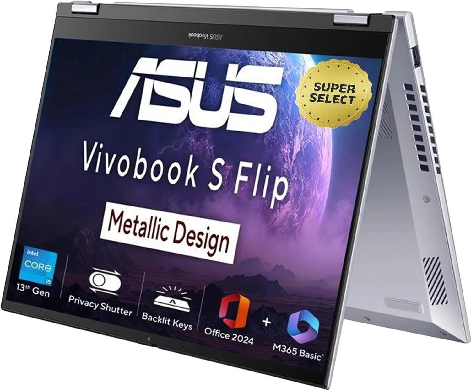 Image of ASUS Vivobook S14 Flip (2025) with Office 2024 + M365 Basic*, Backlit Keyboard, Intel Core i5 13th Gen 13420H - (16 GB /512 GB SSD /Windows 11 Home) TP3402VAO-LZ612WS 2 in 1 Laptop