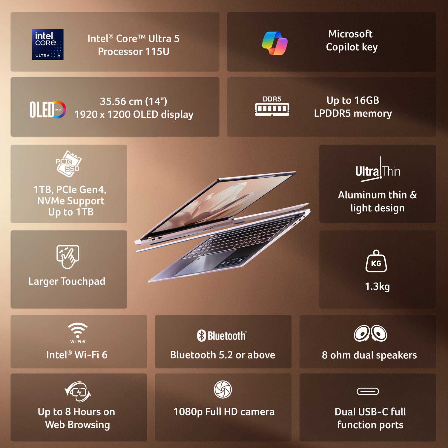 Image of Acer Swift Neo OLED AI PC Intel Core Ultra 5 115U - (16 GB /1 TB SSD /Windows 11 Home) SFN14-54H Thin and Light Laptop