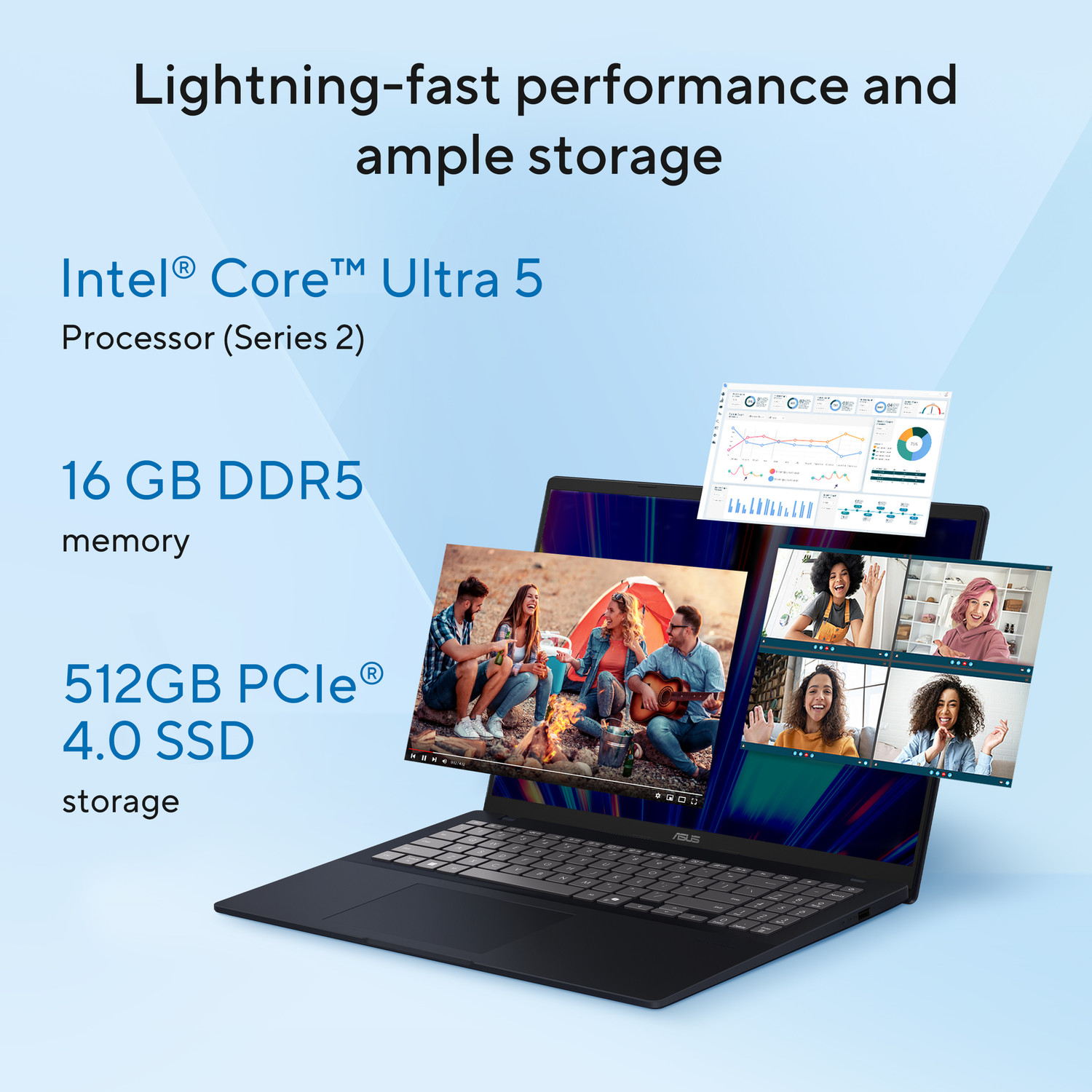 Image of ASUS Vivobook 16 (2025) with Office 2024 + M365 Basic, AI PC Intel Core Ultra 5 225H - (16 GB /512 GB SSD /Windows 11 Home) X1607CA-MB139WS Thin and Light Laptop