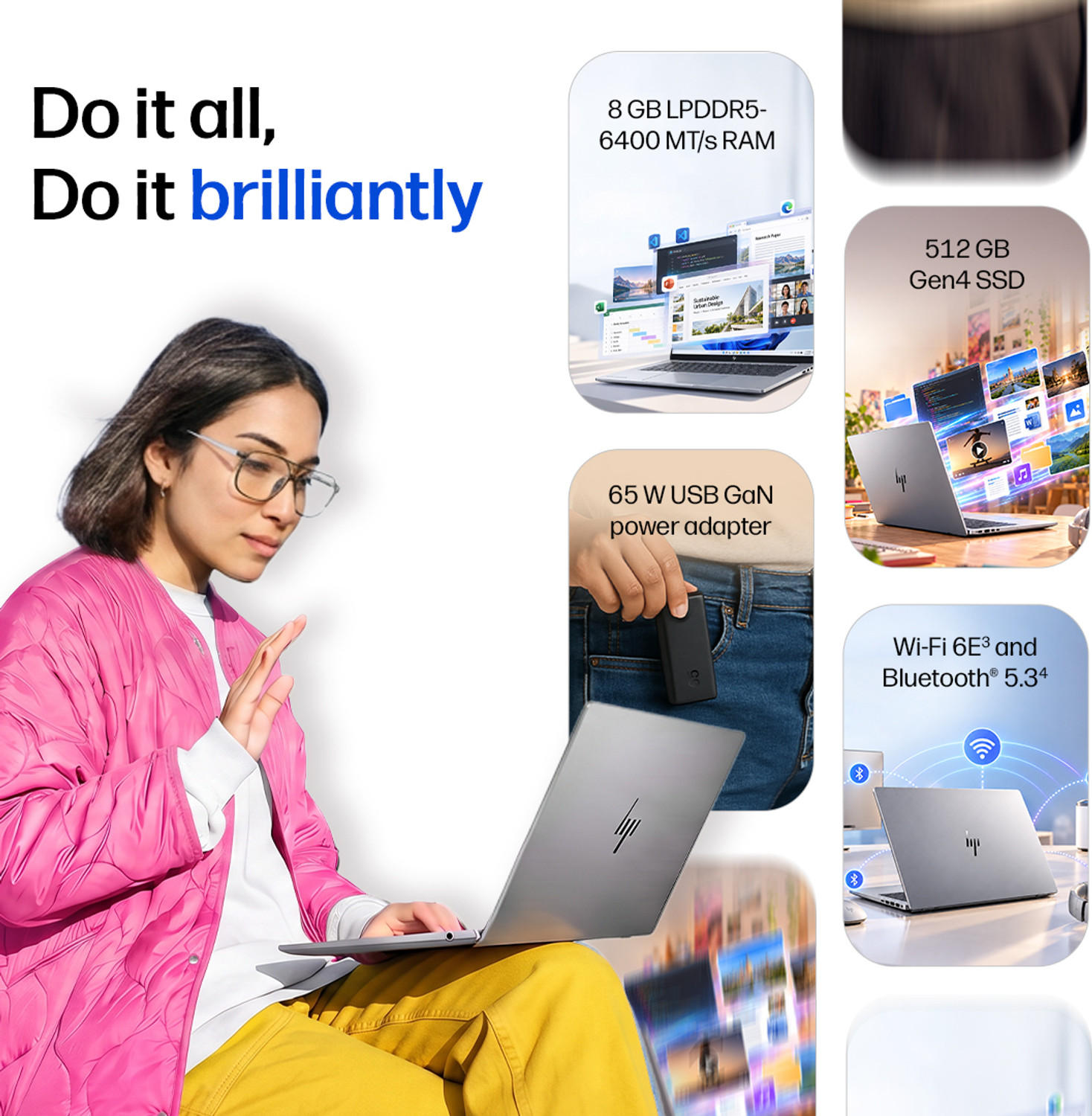 Image of HP Omnibook 5 2k OLED Intel Core 5 Series 3 320 - (8 GB /512 GB SSD /Windows 11 Home) 14-mh0017TU Laptop (14 inch, Smoke Silver Aluminum, 1.2 kg, With MS Office)
