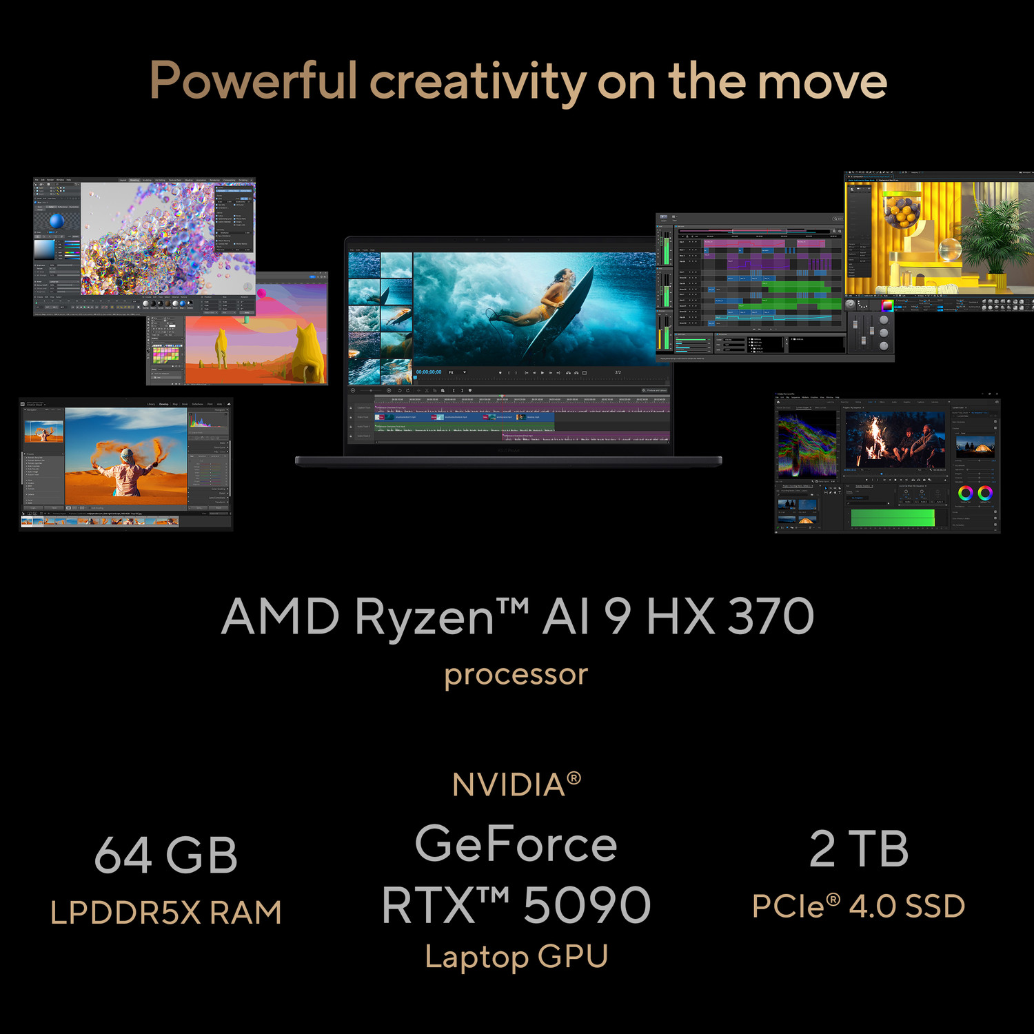 Image of ASUS ProArt P16 (2025) for Creator with Touch Screen, MSO 2024 + M365 Basic ,AI PC AMD Ryzen AI 9 HX 12 Core 370HX - (64 GB /2 TB SSD /Windows 11 Home /24 GB Graphics /AMD Radeon NVIDIA GeForce RTX 5090 /120 GHz) H7606WX-SE028WS Gaming Laptop