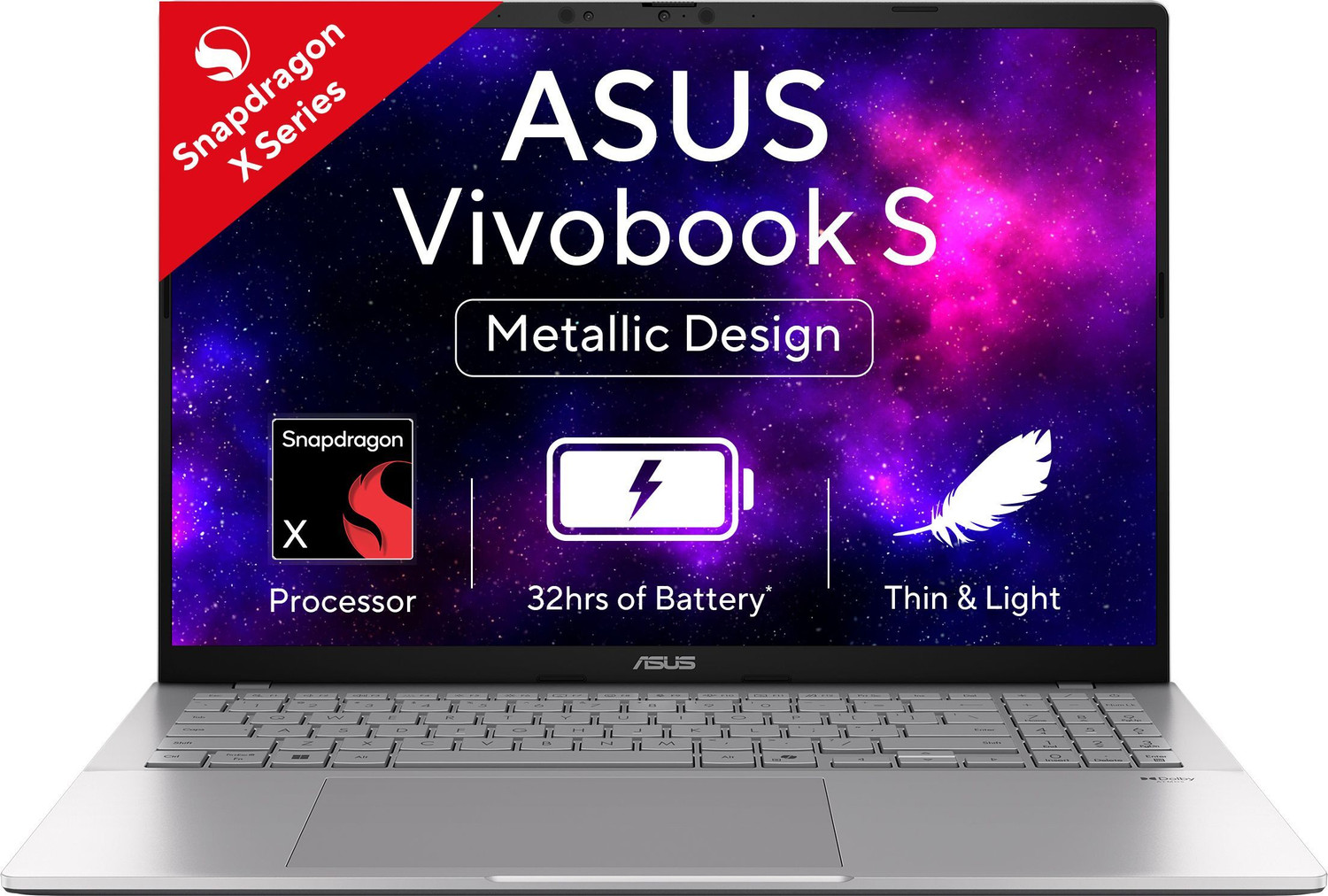 Image of ASUS Vivobook S16 OLED (2025) with Backlit Keyboard, Metal Body*, Snapdragon X - (16 GB /512 GB SSD /Windows 11 Home) S3607QA-SH075WS Thin and Light Laptop