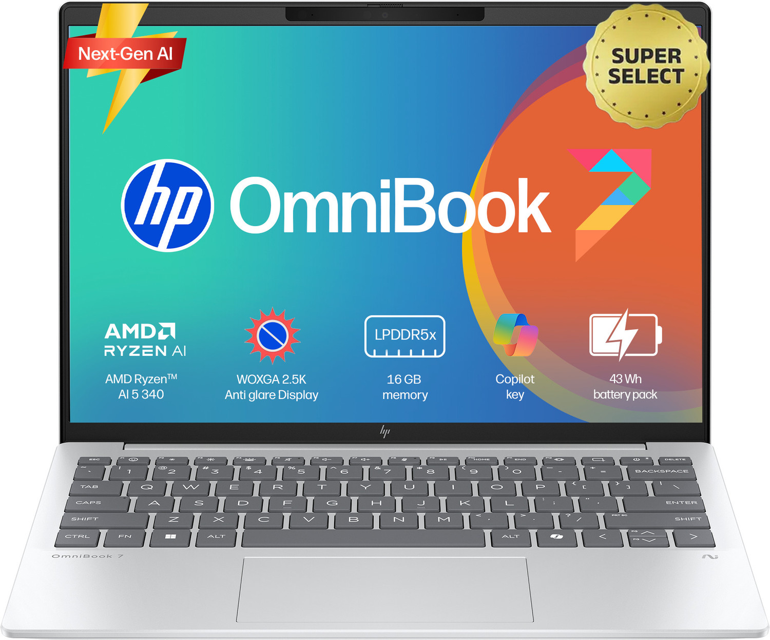 Image of HP OmniBook 7 Aero (Previously Pavilion) AMD Ryzen AI 5 Hexa Core AI 5 340 - (16 GB /512 GB SSD /Windows 11 Home) 13-bg1678AU Thin and Light Laptop