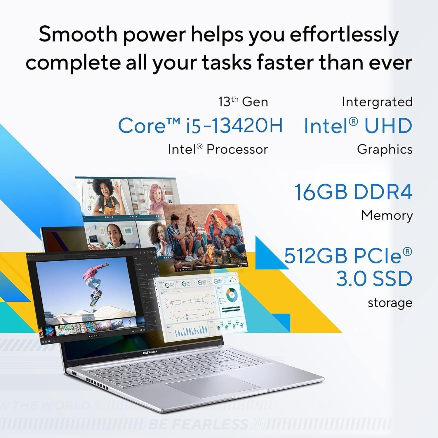 Image of ASUS ASUS Vivobook 16 Intel Core i5 13th Gen 13420H - (16 GB /512 GB SSD /Windows 11 Home) X1605VA-SH1952WS Thin and Light Laptop