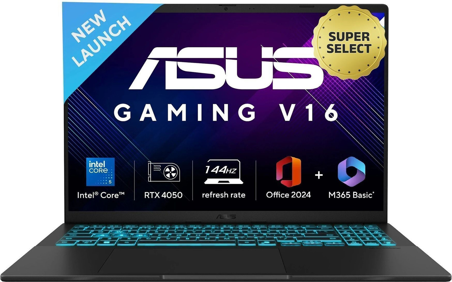 Image of ASUS Gaming V16 (2025) for Creator with Office 2024 + M365 Basic*,AI PC((i5 14th gen) Intel Core 5 210H - (16 GB /512 GB SSD /Windows 11 Home /6 GB Graphics /NVIDIA GeForce RTX 4050 /144 Hz) V3607VU-RP550WS Gaming Laptop