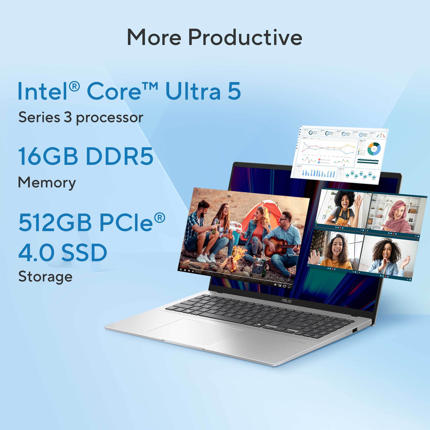 Image of ASUS Vivobook 16 Intel Core Ultra 5 Series 3 325 - (16 GB /512 GB SSD /Windows 11 Home) X1607AA-MB038WS Thin and Light Laptop