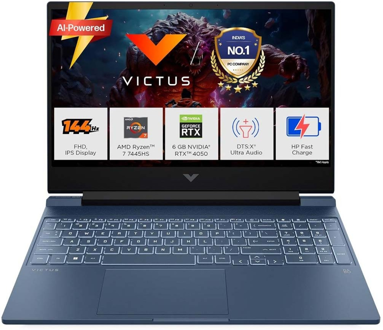 Image of HP Victus AMD Ryzen 7 7445HS - (16 GB /512 GB SSD /Windows 11 Home /6 GB Graphics /NVIDIA GeForce RTX 4050 /144 Hz) 15-fb3118AX Gaming Laptop