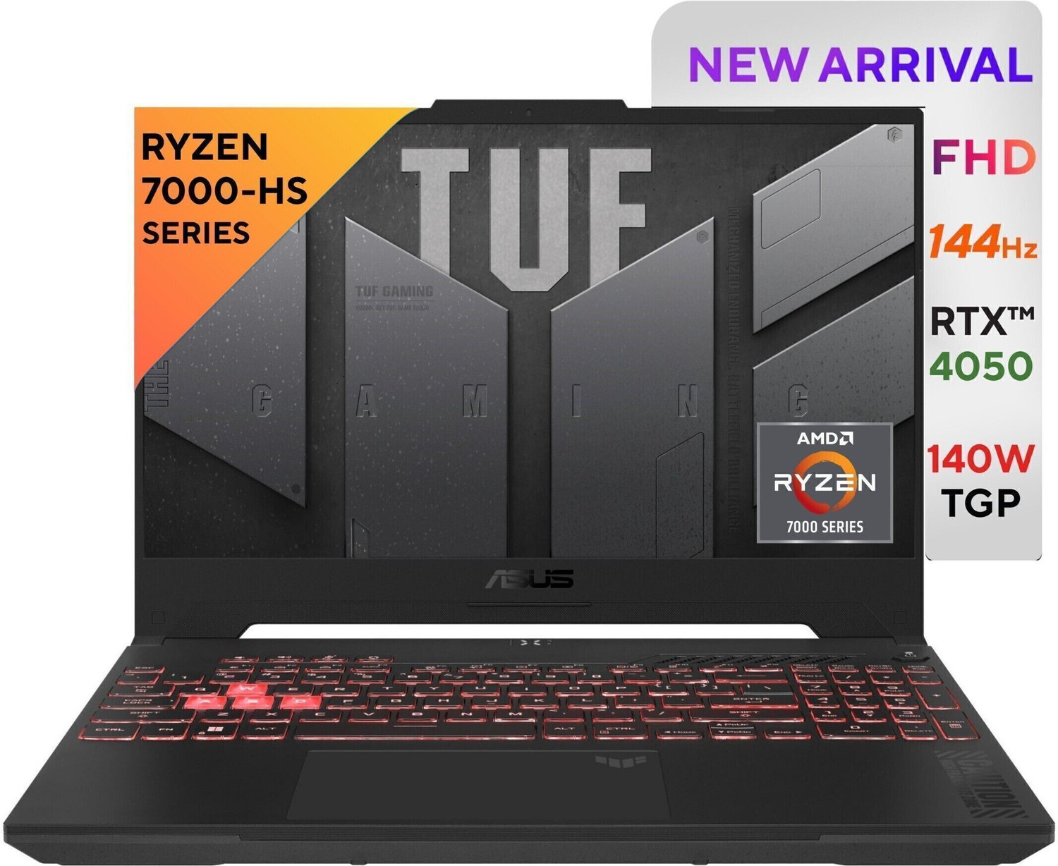 Image of ASUS TUF Gaming A15 with 90WHr Battery AMD Ryzen 7 Octa Core 7735HS - (16 GB /512 GB SSD /Windows 11 Home /6 GB Graphics /NVIDIA GeForce RTX 4050 /144 Hz /140 TGP) FA577NU-LP082W Gaming Laptop