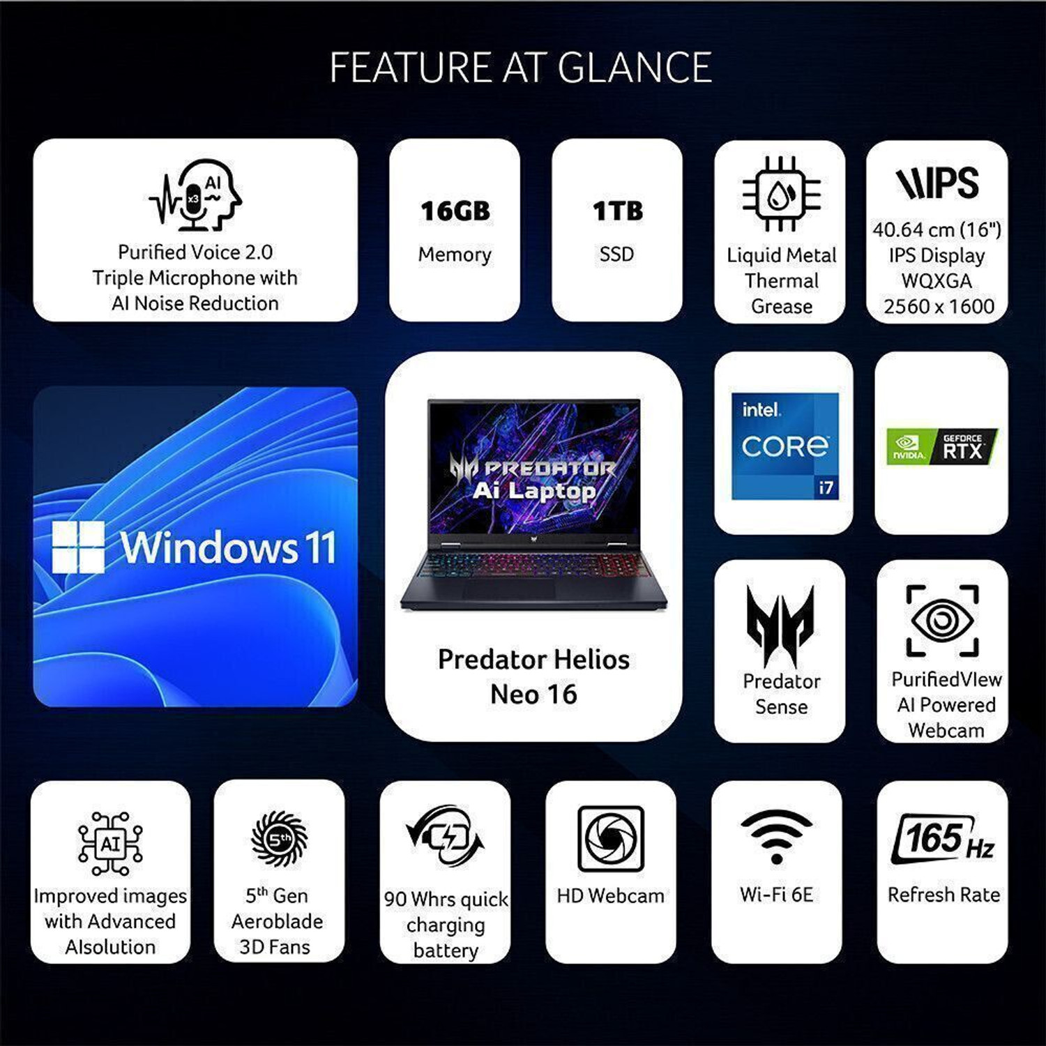 Image of Acer Predator Helios Neo 16 Intel Core i7 14th Gen 14700HX - (16 GB /1 TB SSD /Windows 11 Home /6 GB Graphics /NVIDIA GeForce RTX 4050) PHN16-72-77GZ Gaming Laptop