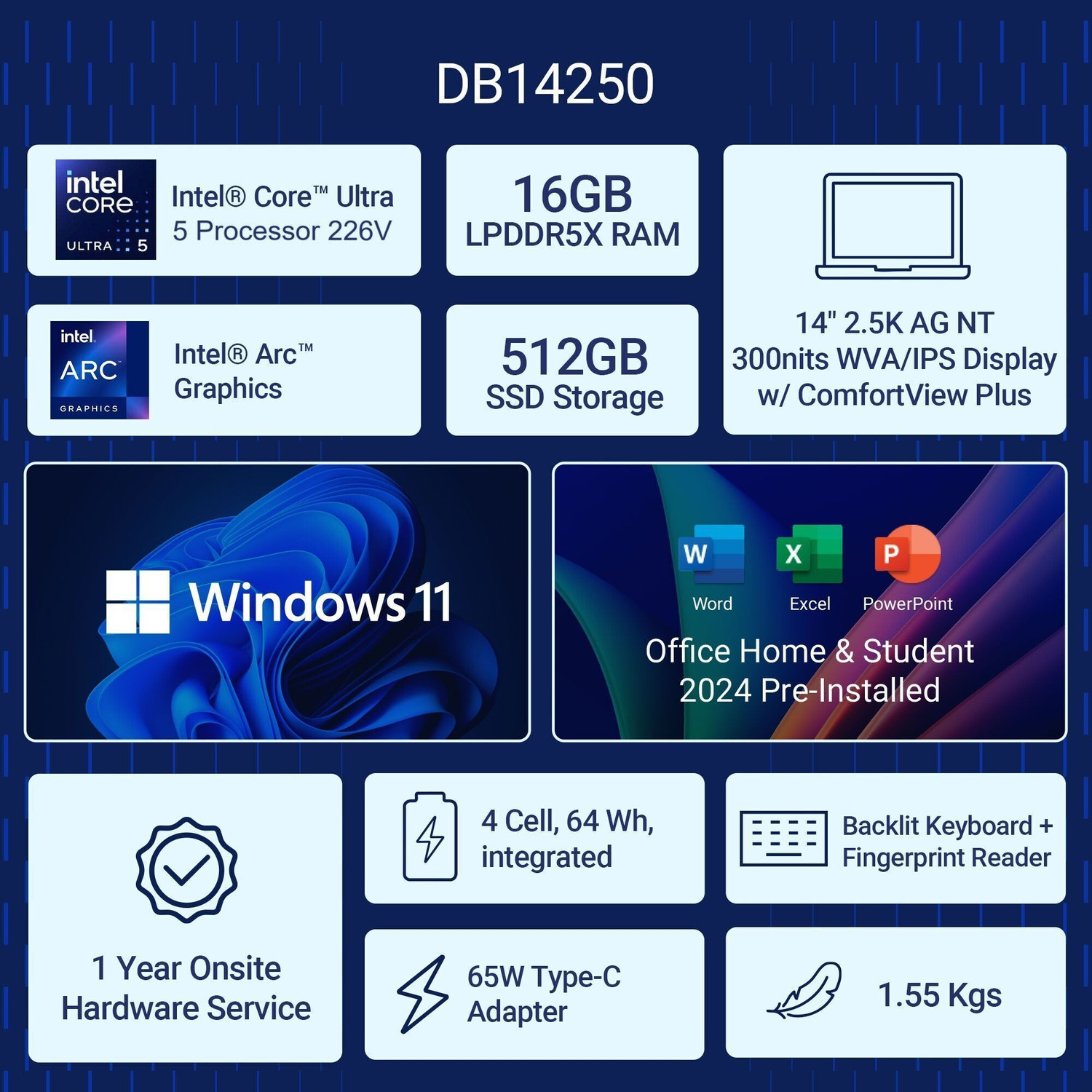 Image of DELL 14 Plus Next Gen AI PC Microsoft Office Home 2024 Intel Core Ultra 5 226V - (16 GB /512 GB SSD /Windows 11 Home) DB14250 Thin and Light Laptop