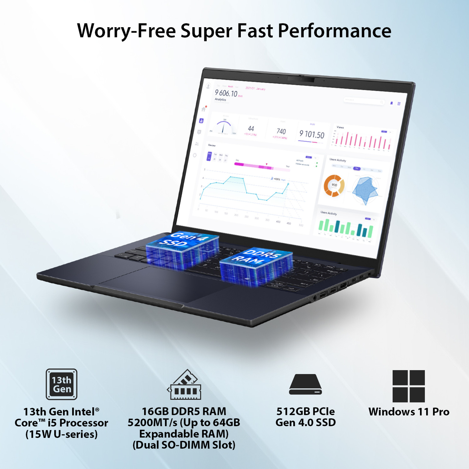 Image of ASUS Intel Core i5 13th Gen 1335U - (16 GB /512 GB SSD /Windows 11 Pro) B3404CVAB-Q50884X Thin and Light Laptop