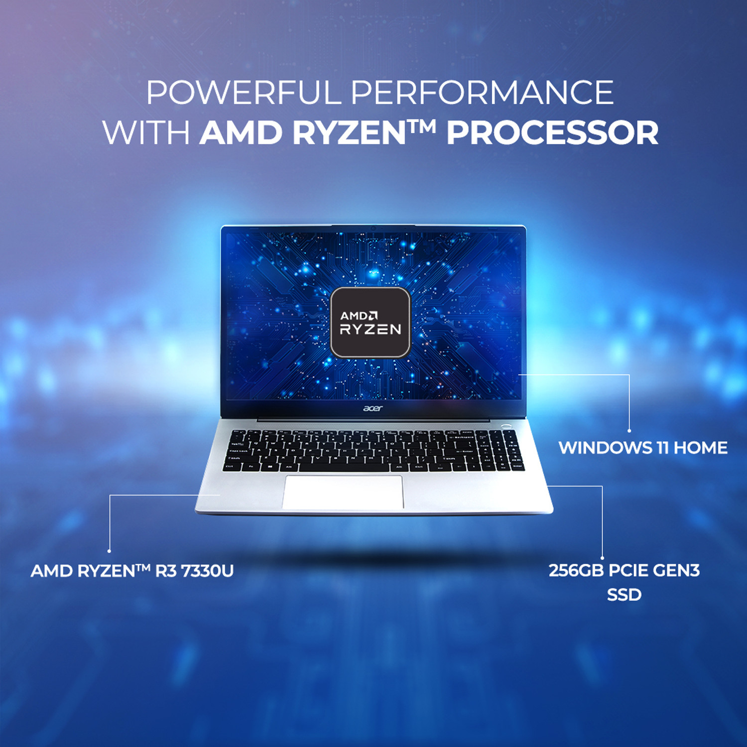 Image of Acer Aspire 3 AMD Ryzen 3 Quad Core 7330U - (8 GB /256 GB SSD /Windows 11 Home) AS15-42 Thin and Light Laptop