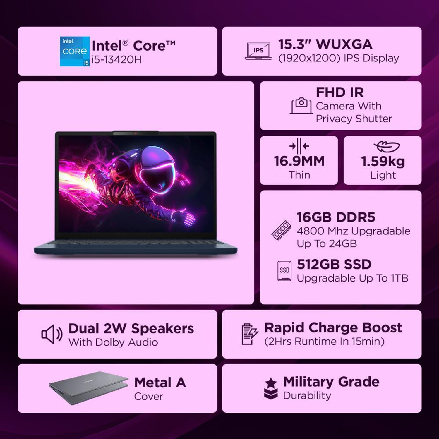 Image of Lenovo Intel Core i5 13th Gen 13420H - (16 GB /512 GB SSD /Windows 11 Home) IdeaPad Slim 3 15IRH10 Thin and Light Laptop