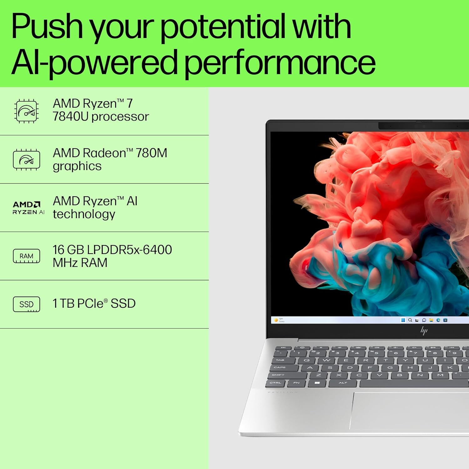 Image of HP Pavilion Plus AMD Ryzen 7 7th Gen 7000 - (16 GB /1 TB SSD /Windows 11 Home) 14-ey0789AU Thin and Light Laptop