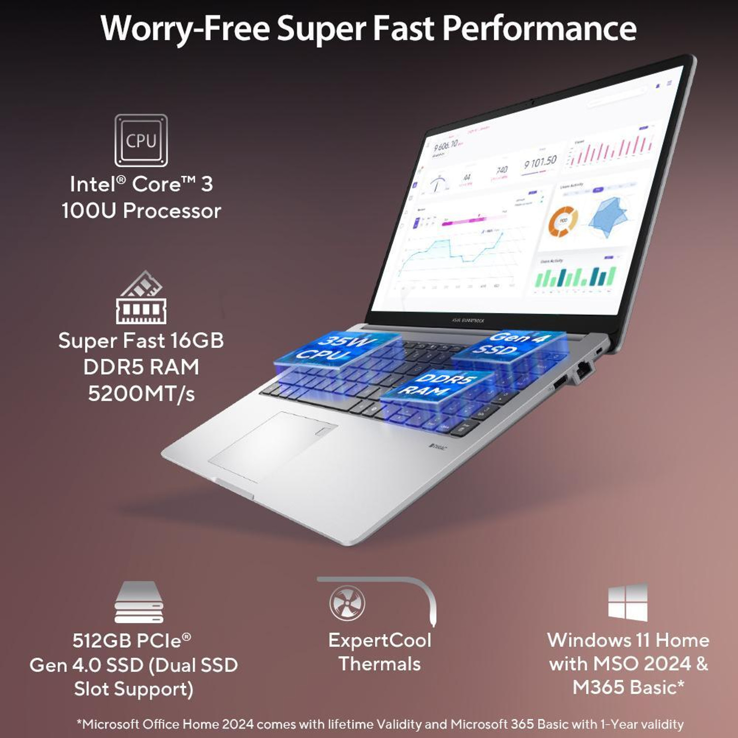 Image of ASUS ExpertBook P1 with 1 Yr ADP (i3 14th Gen) Intel Core 3 100U - (16 GB /512 GB SSD /Windows 11 Home) P1503CVAI-S70006WS Thin and Light Laptop