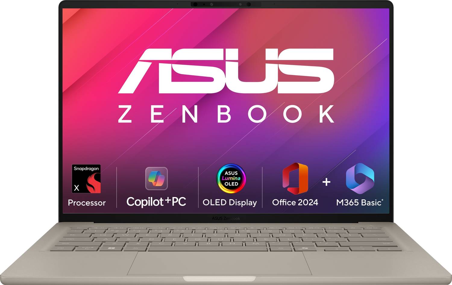 ASUS Zenbook A14 OLED (2025), MSO 2024 + M365 Basic, Metal Body, Backlit Keyboard, Snapdragon X - (16 GB/512 GB SSD/Windows 11 Home) UX3407QA-QD258WS Thin and Light Laptop