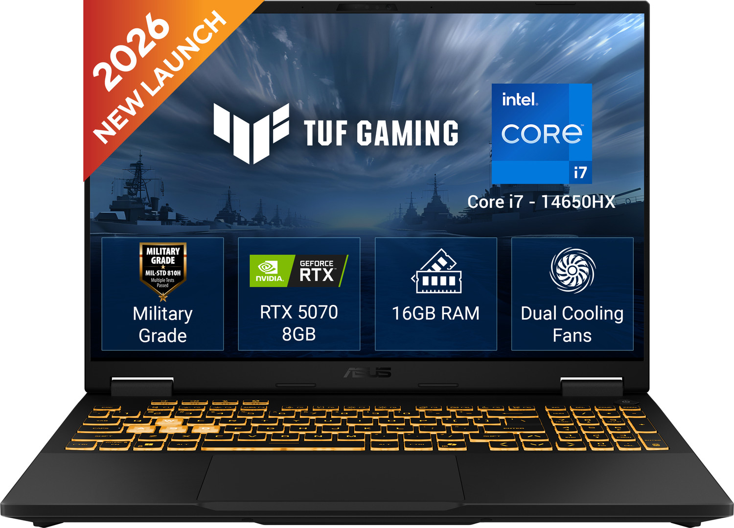 Image of ASUS TUF Gaming F16 (2026) Intel Core i7 14th Gen 14650HX - (16 GB /1 TB SSD /Windows 11 Home /8 GB Graphics /NVIDIA GeForce RTX 5070 /165 Hz) FX608JPR-QT073WS Gaming Laptop