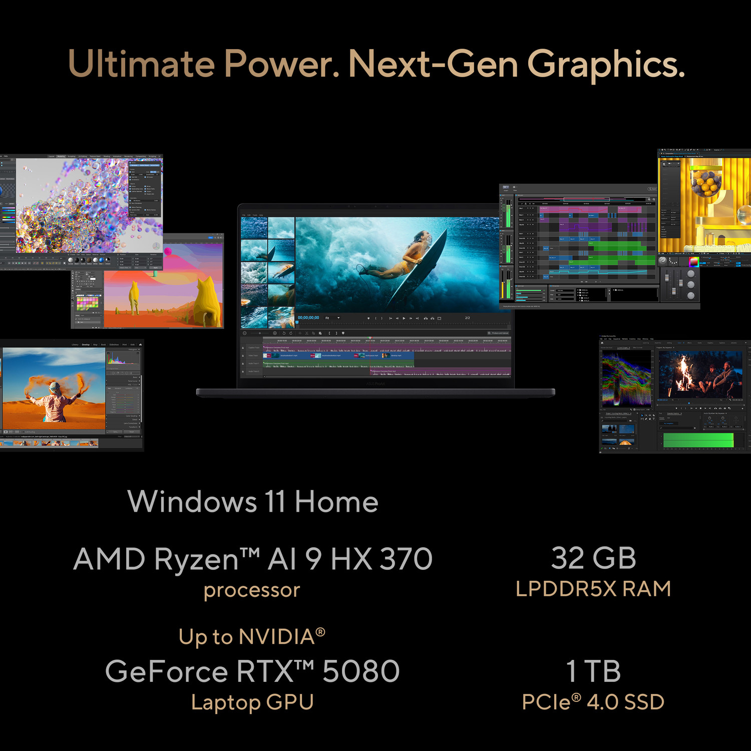 Image of ASUS ProArt P16 (2026) for Creator with Touch Screen,AI PC AMD Ryzen AI 9 12 Core 370HX - (32 GB /1 TB SSD /Windows 11 Home /16 GB Graphics /NVIDIA GeForce RTX 5080 /120 Hz) H7606WW-SE066WS Gaming Laptop