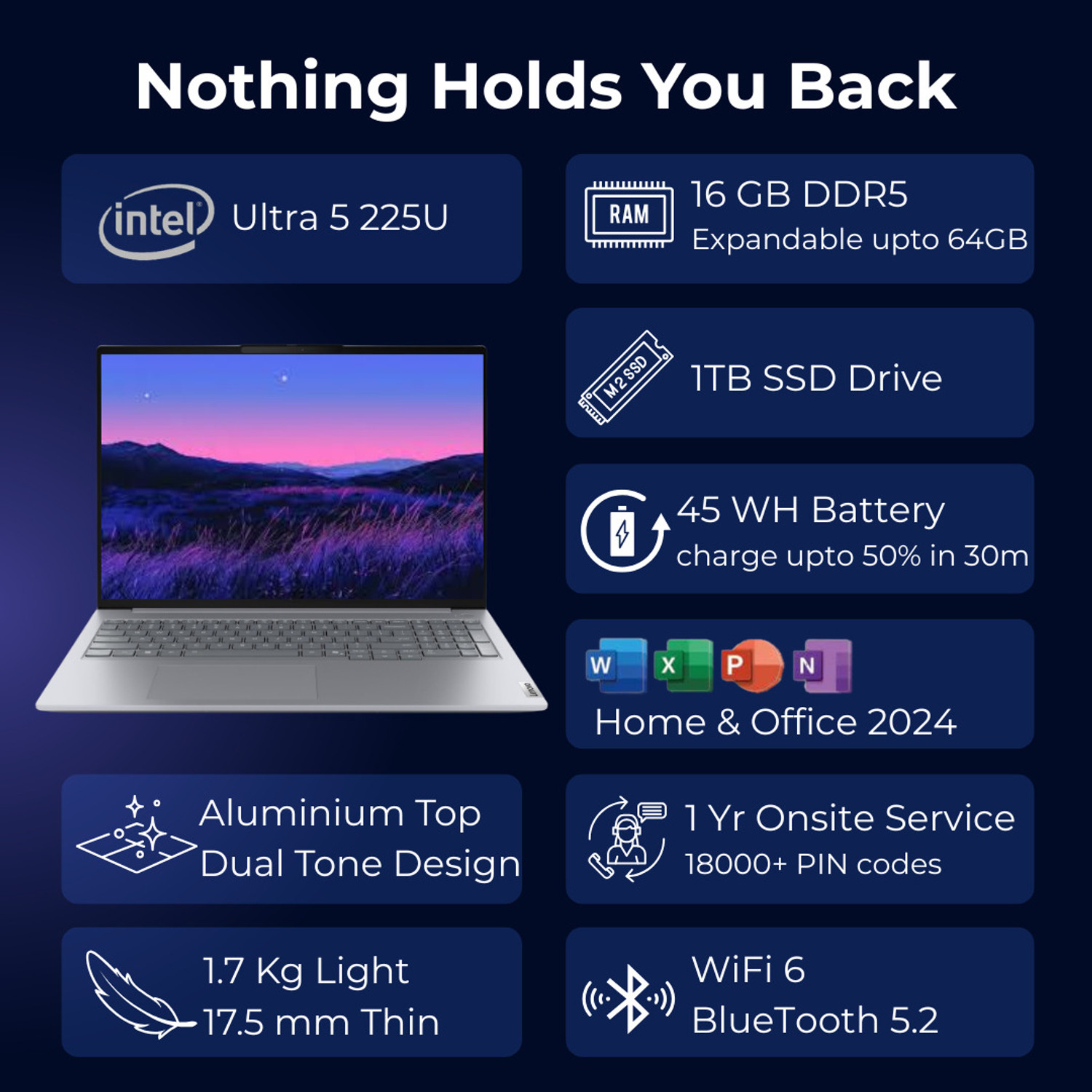 Image of Lenovo Ultra 5 225U Intel Core Ultra 5 225U - (16 GB /1 TB SSD /Windows 11 Home) 21SKA0FTIG Laptop