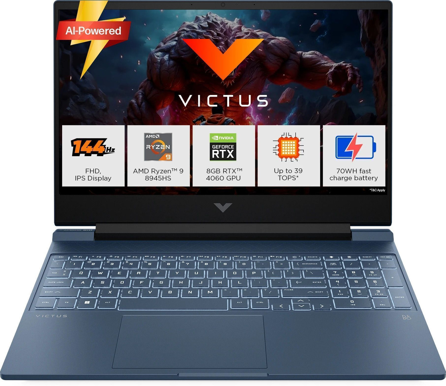 Image of HP Victus AI 39 TOPS AMD Ryzen 9 Octa Core 8945HS - (16 GB /1 TB SSD /Windows 11 Home /8 GB Graphics /NVIDIA GeForce RTX 4060 /144 Hz) 15-fb3025AX Gaming Laptop