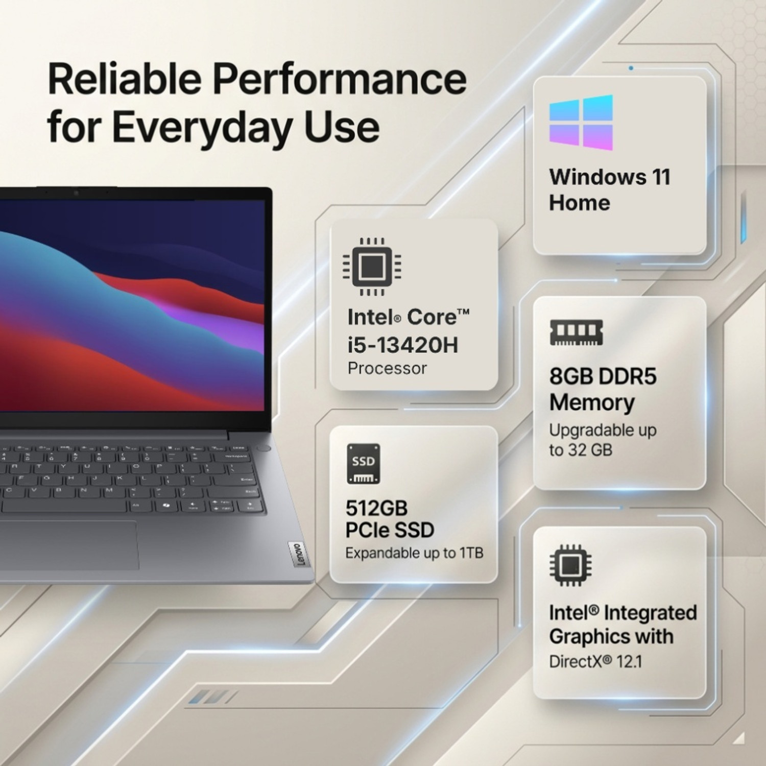 Image of Lenovo Intel Core i5 13th Gen 13420H - (8 GB /512 GB SSD /Windows 11 Home) 83GUA052IG Laptop