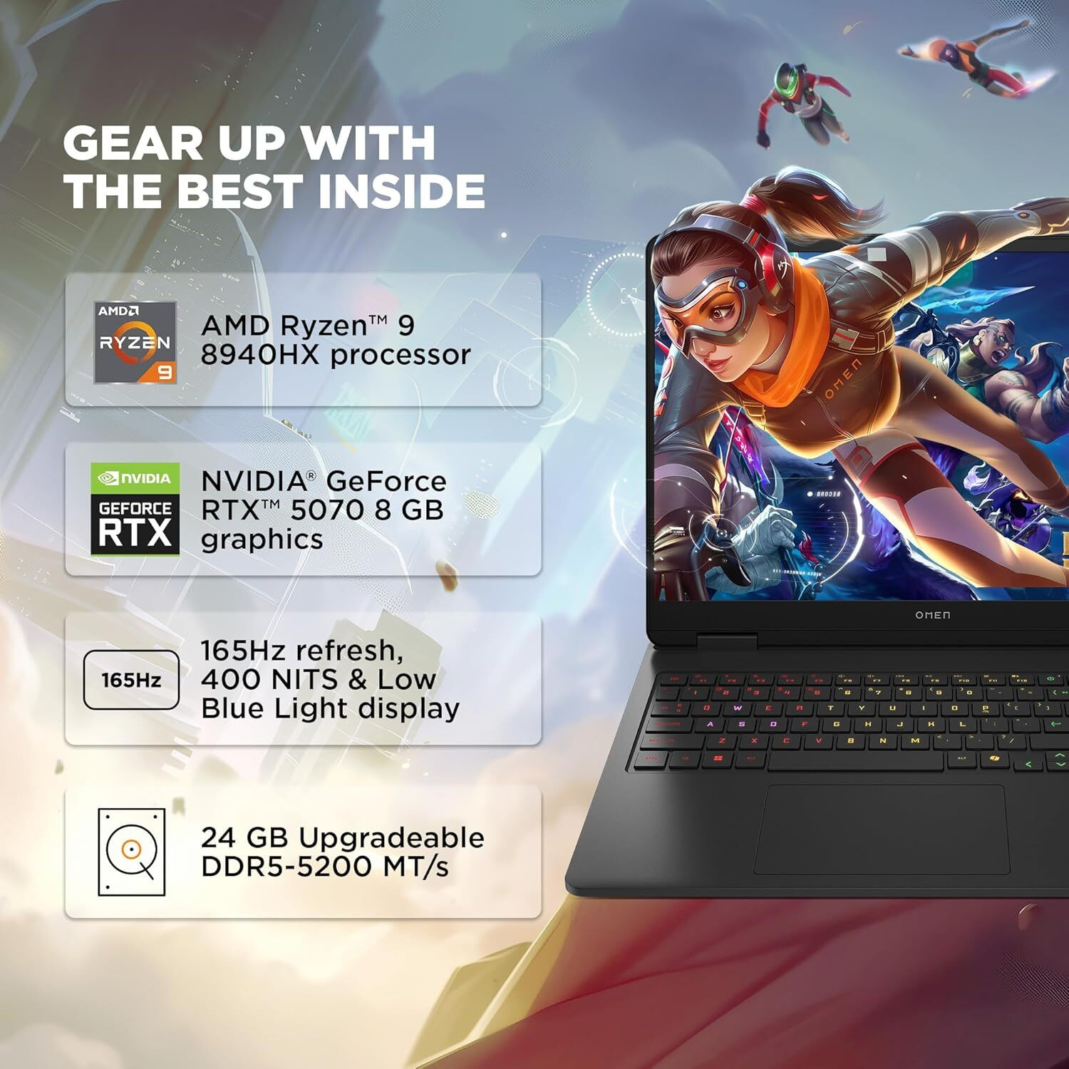 Image of HP AMD Ryzen 9 16 Core 8th Gen - (24 GB /1 TB SSD /Windows 11 Home /8 GB Graphics /NVIDIA GeForce RTX NVIDIA GeForce RTX 5070) ap0182AX Gaming Laptop