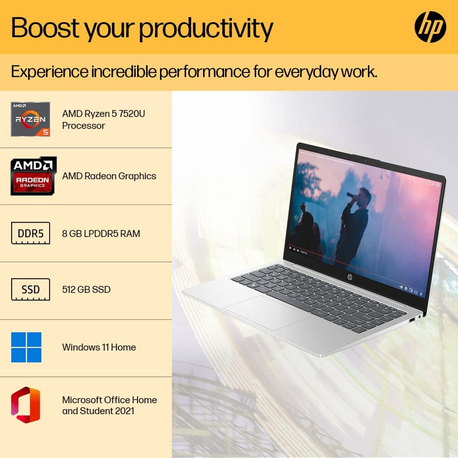 Image of HP AMD Ryzen 5 Quad Core 7520U - (8 GB /512 GB SSD /Windows 11 Home) 14-em0026AU Thin and Light Laptop