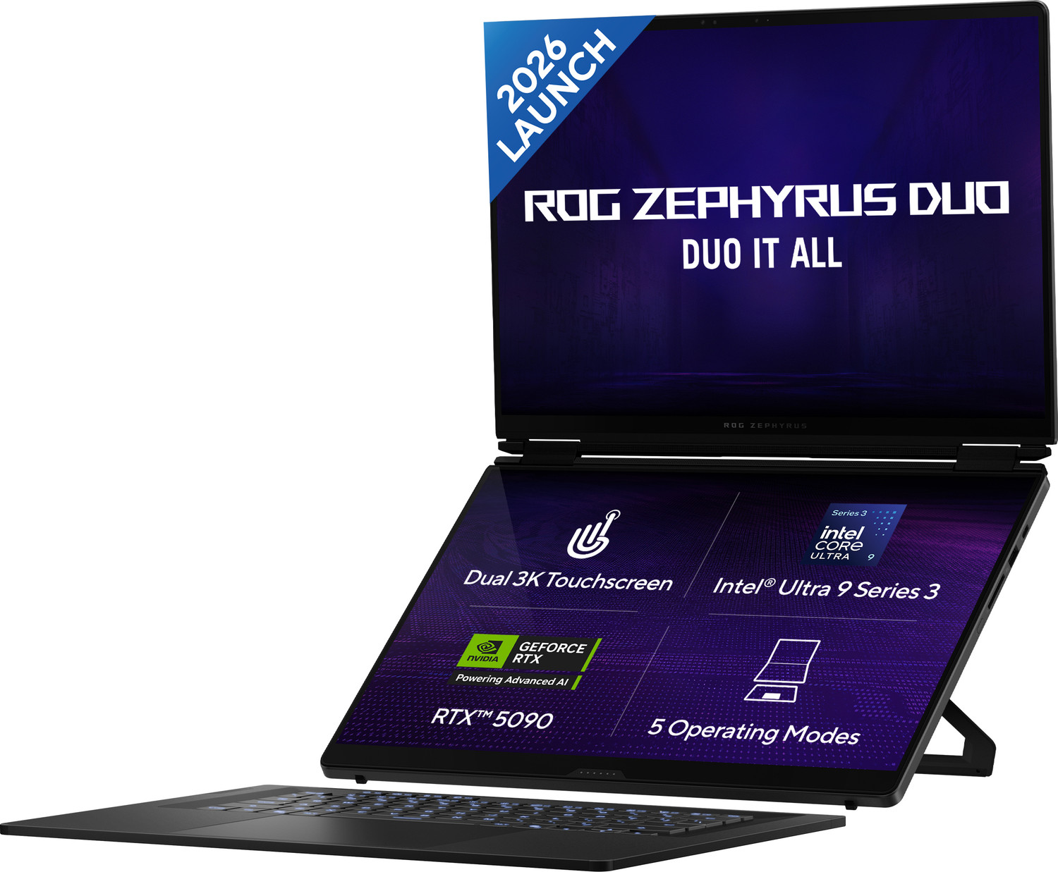 Image of ASUS ROG Zephyrus Duo 16 OLED (2026) with Touch Screen Intel Core Ultra 9 386H - (64 GB /2 TB SSD /Windows 11 Home /24 GB Graphics /NVIDIA GeForce RTX 5090 /120 Hz) GX651AX-SR099WS Gaming Laptop