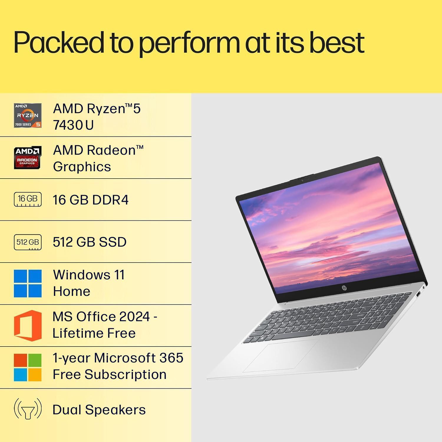 Image of HP MSO 2024 AMD Ryzen 5 Hexa Core 7430U - (16 GB /512 GB SSD /Windows 11 Home) 15-fc0389AU Thin and Light Laptop