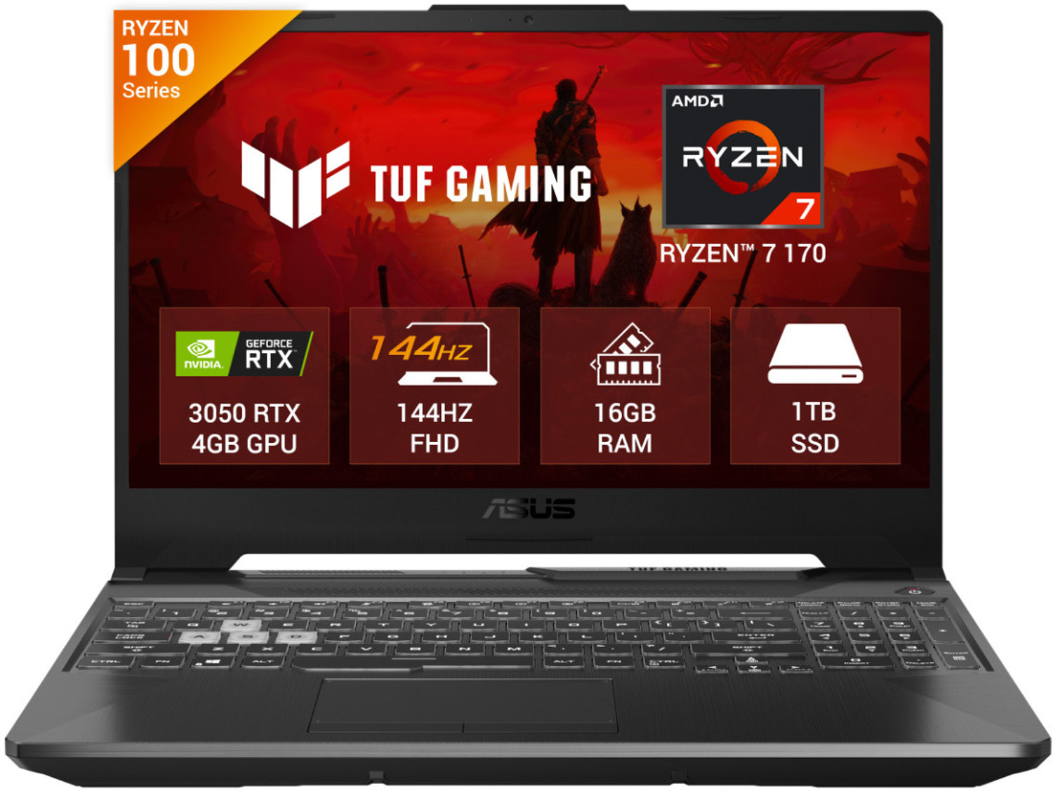 Image of ASUS AMD Ryzen 7 170 Processor AMD Ryzen 7 Octa Core AMD Ryzen 7 170 Processor 3.2GHz - (16 GB /1 TB SSD /Windows 11 Home /4 GB Graphics /NVIDIA GeForce RTX 4GB GDDR6 Optimus NVIDIA GeForce RTX 3050 /144 Hz /75 W) FA506NCQ-HN009WS Gaming Laptop