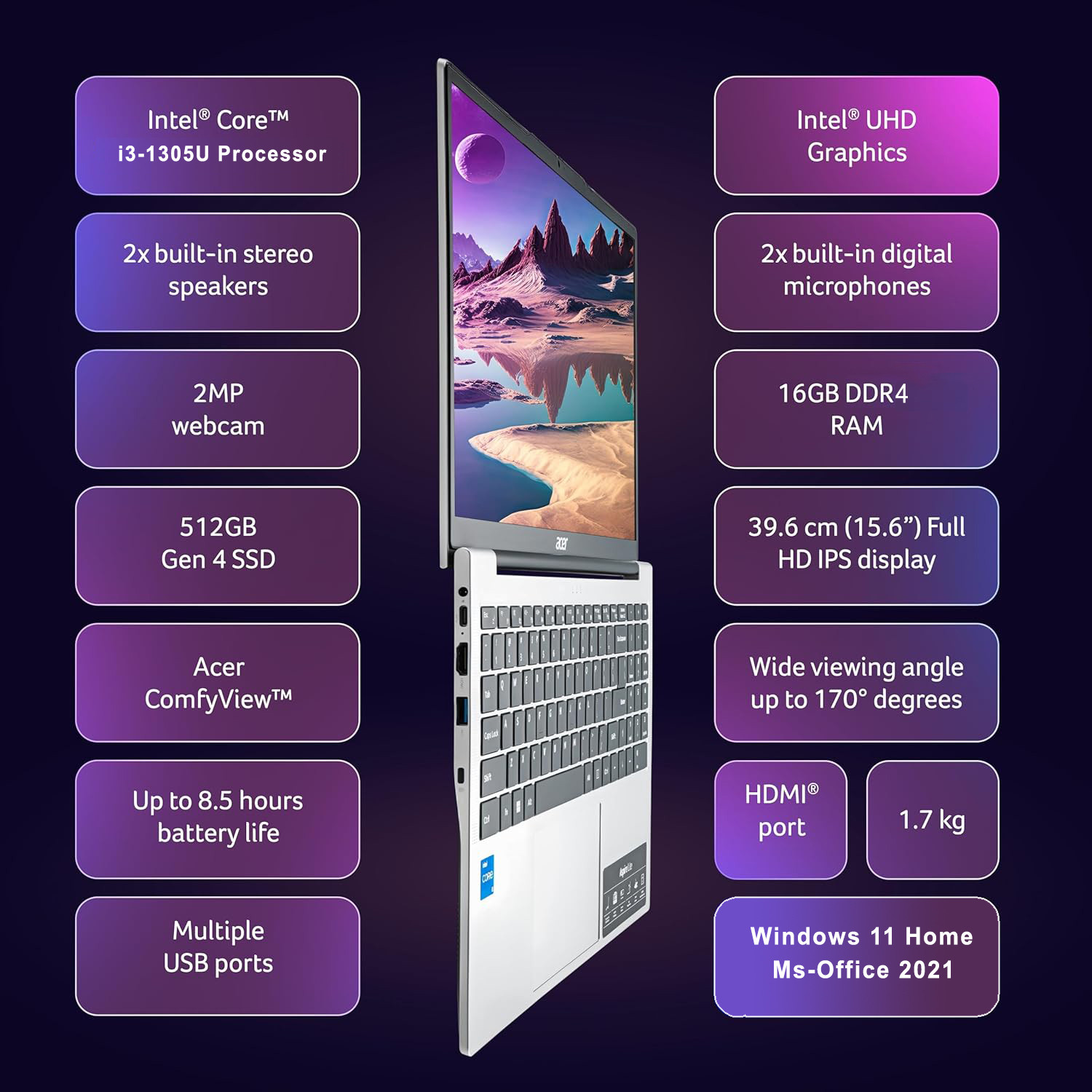 Image of Acer Aspire 3 (2025) Intel Core i3 13th Gen 1305U - (16 GB /512 GB SSD /Windows 11 Home) Aspire 3 A325-53 Thin and Light Laptop