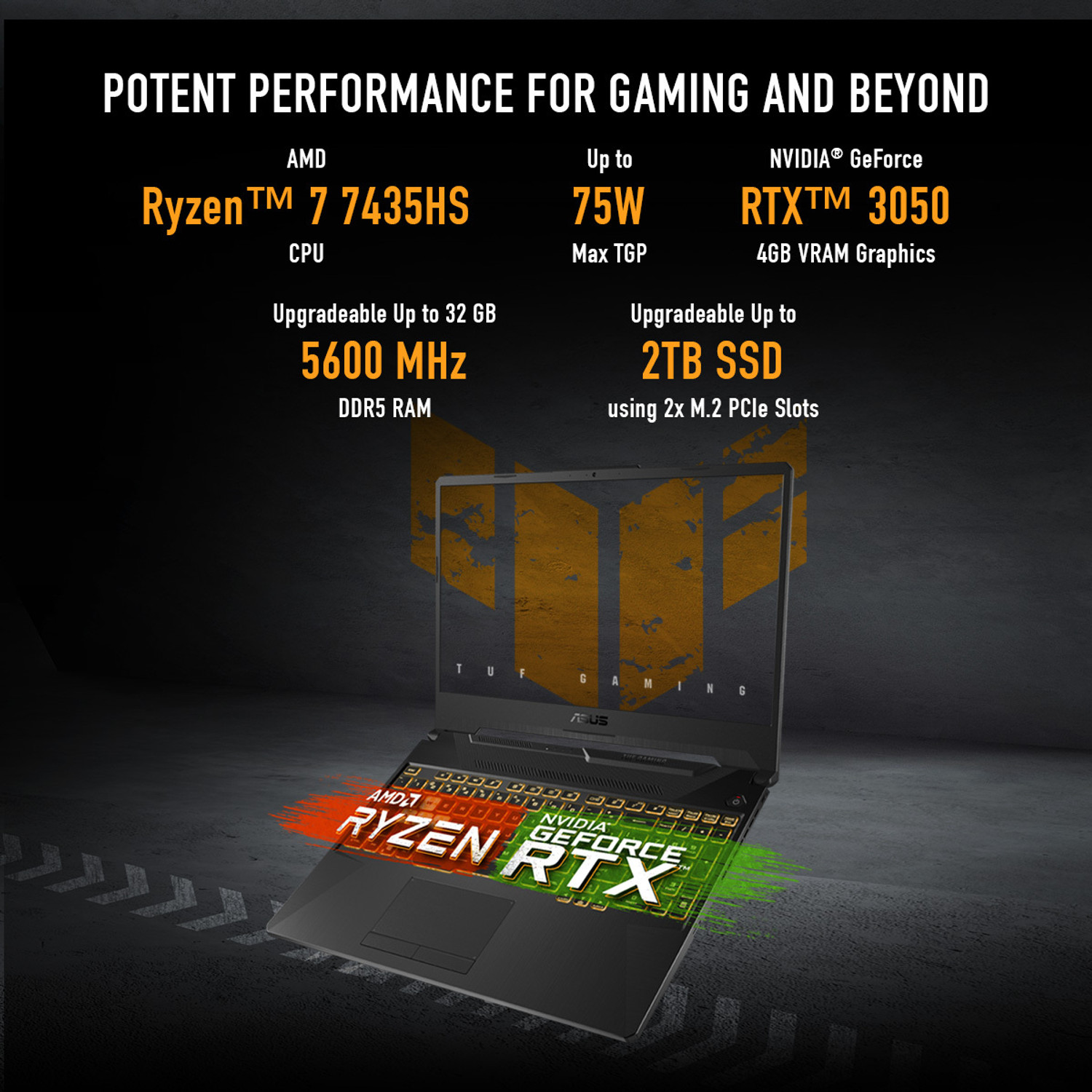 Image of ASUS TUF Gaming A15 (2025) AMD Ryzen 7 Octa Core 7435HS - (16 GB /1 TB SSD /Windows 11 Home /4 GB Graphics /NVIDIA GeForce RTX 3050) FA566NCR-HN117W Gaming Laptop