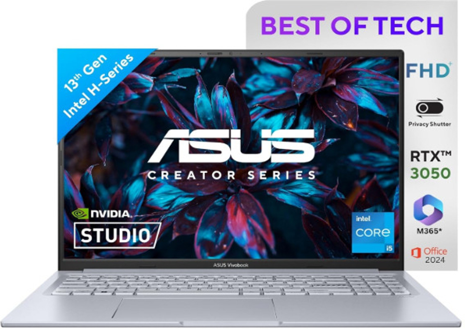 Image of ASUS Vivobook 16X (2026) for Creator with Office 2024 + M365 Basic, Intel Core i5 13th Gen 13420H - (16 GB /512 GB SSD /Windows 11 Home /4 GB Graphics /NVIDIA GeForce RTX 3050 /144 Hz) K3605VC-RP413WS Gaming Laptop