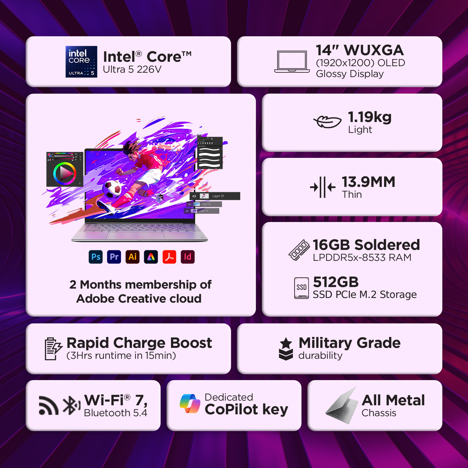 Image of Lenovo Yoga Slim 7 Aura Edition OLED Display Intel Core Ultra 5 226V - (16 GB /512 GB SSD /Windows 11 Home) Yoga Slim 7 14ILL10 Laptop